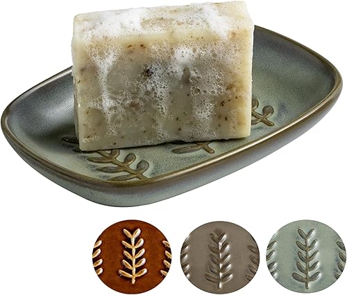 Miniatura 16 de Jabonera de cerámica con soporte, elevador de jabón para jabón de barra y esponja, jaboneras de ducha para baño y cocina, bandeja para guardar jabón