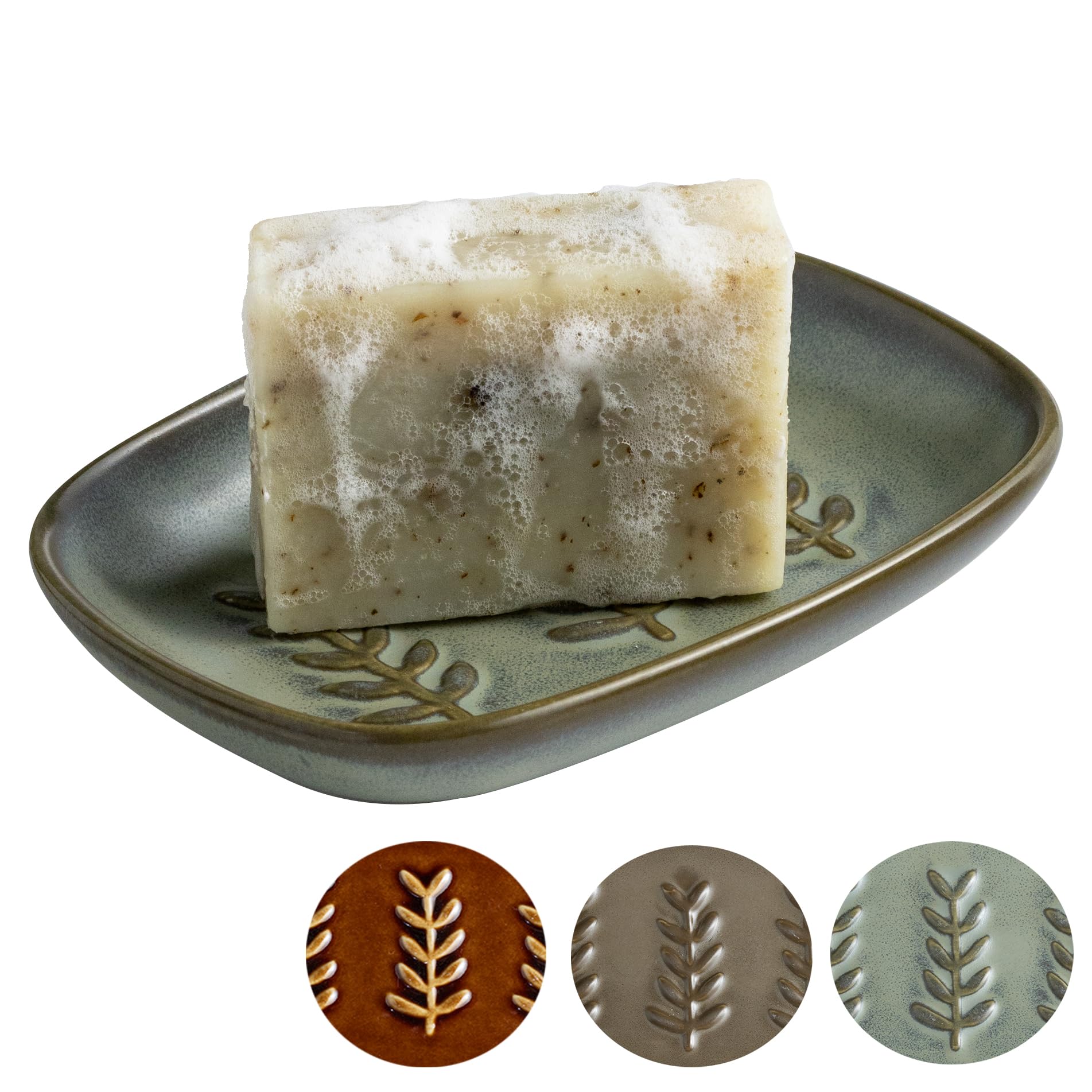 Miamolo Bar Soap Holder for Shower, Soap Dish for Bathroom, No Mushy Soap | Ceramic Soap Saver Tray for Vanity, Tub, Kitchen Sink | Long-Term Bathroom Use Pro-Environment, Housewarming Gift, Dark Green