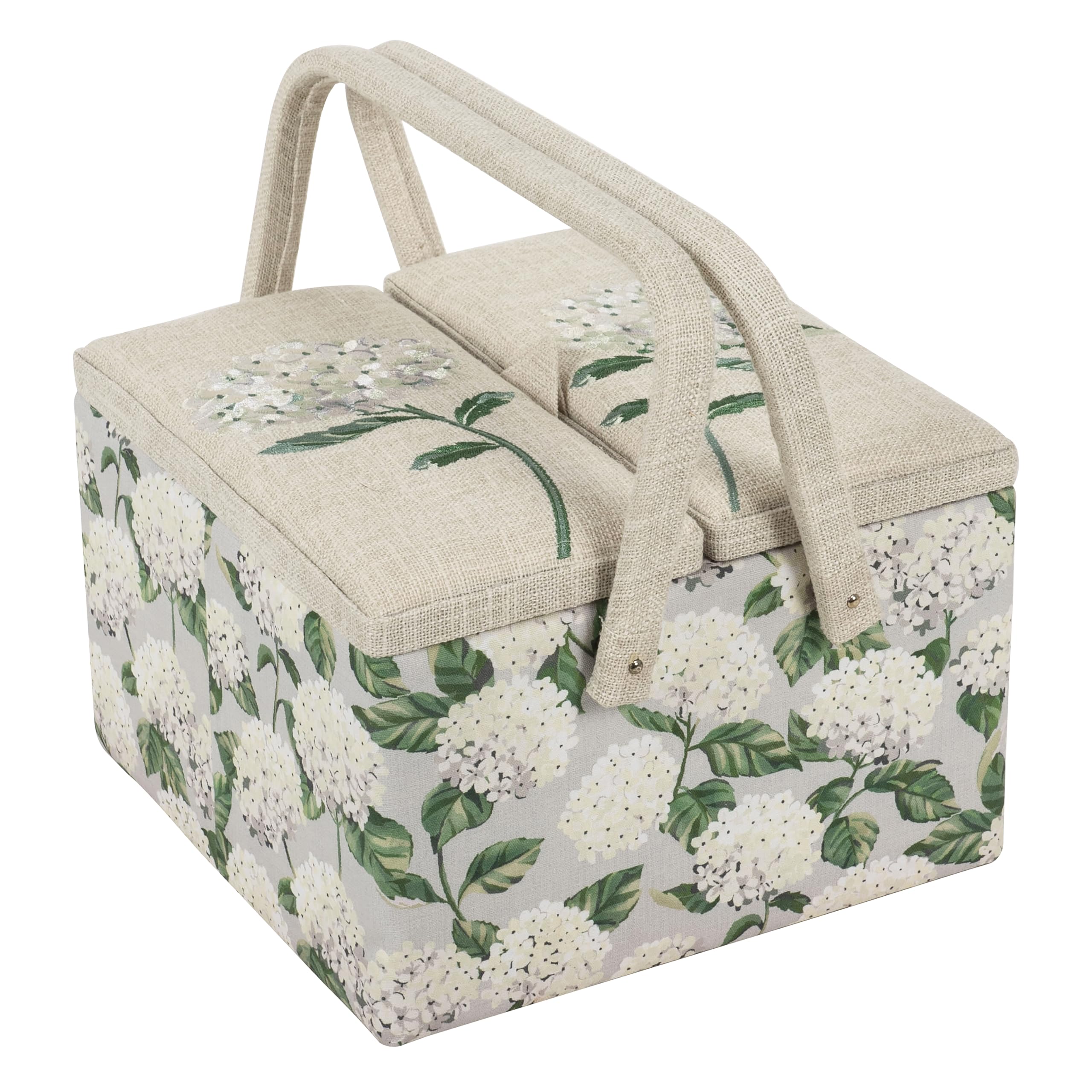 Hobby Gift Large Sewing Craft Hobby Storage Box, Twin Lid, Square, Hydrangea, 25 x 25 x 17cm