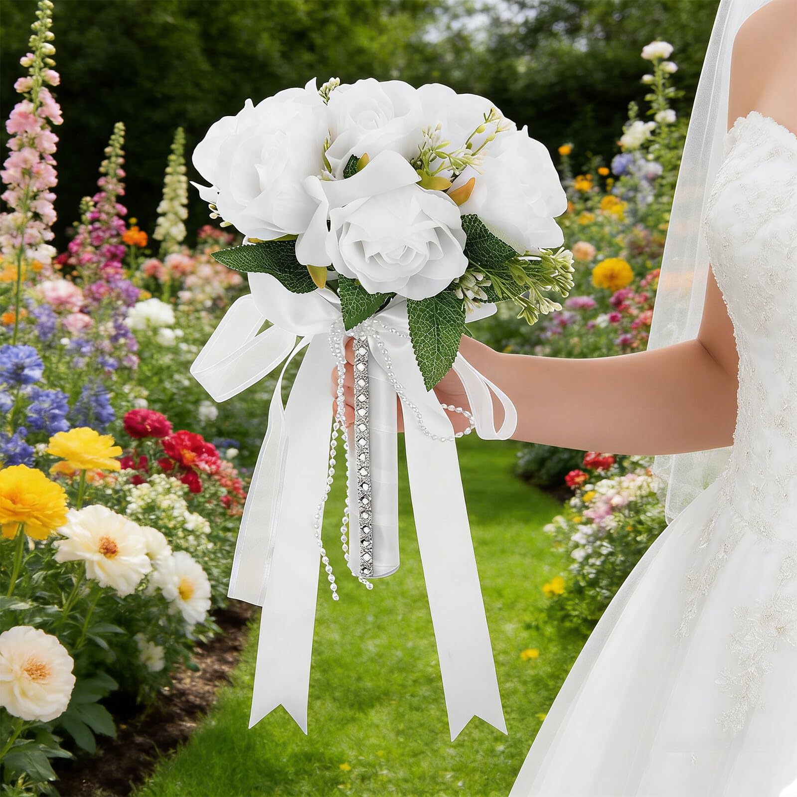 Bouquet da Sposa Artificiale Bianco, Stile Occidentale per Nozze