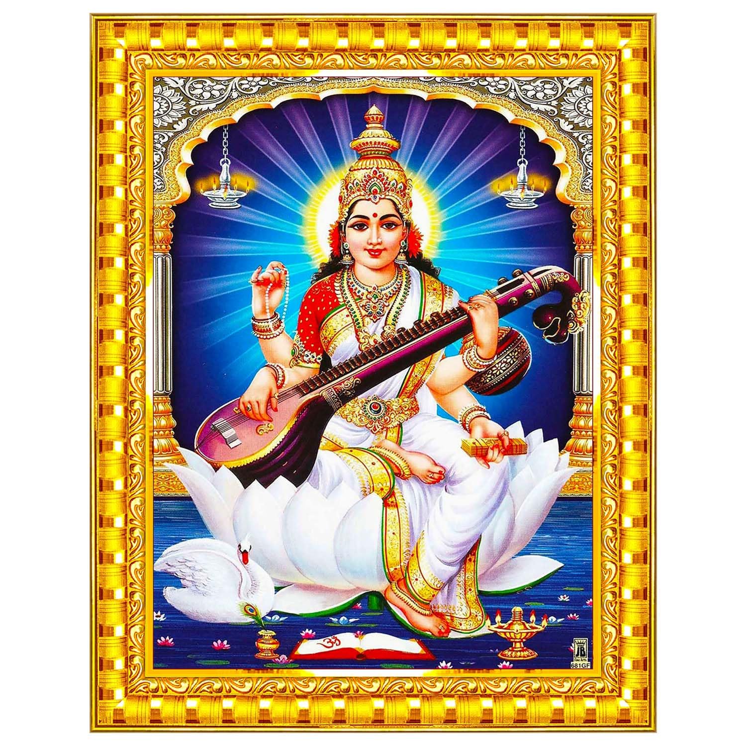 Pavan Photo Laminations Saraswati Devi Goddess Saraswathi Maa Wall Painting Framed Home Decor (Wood,Matte,Gold,Small Size,6 x 8 Inch) R719S-image-34