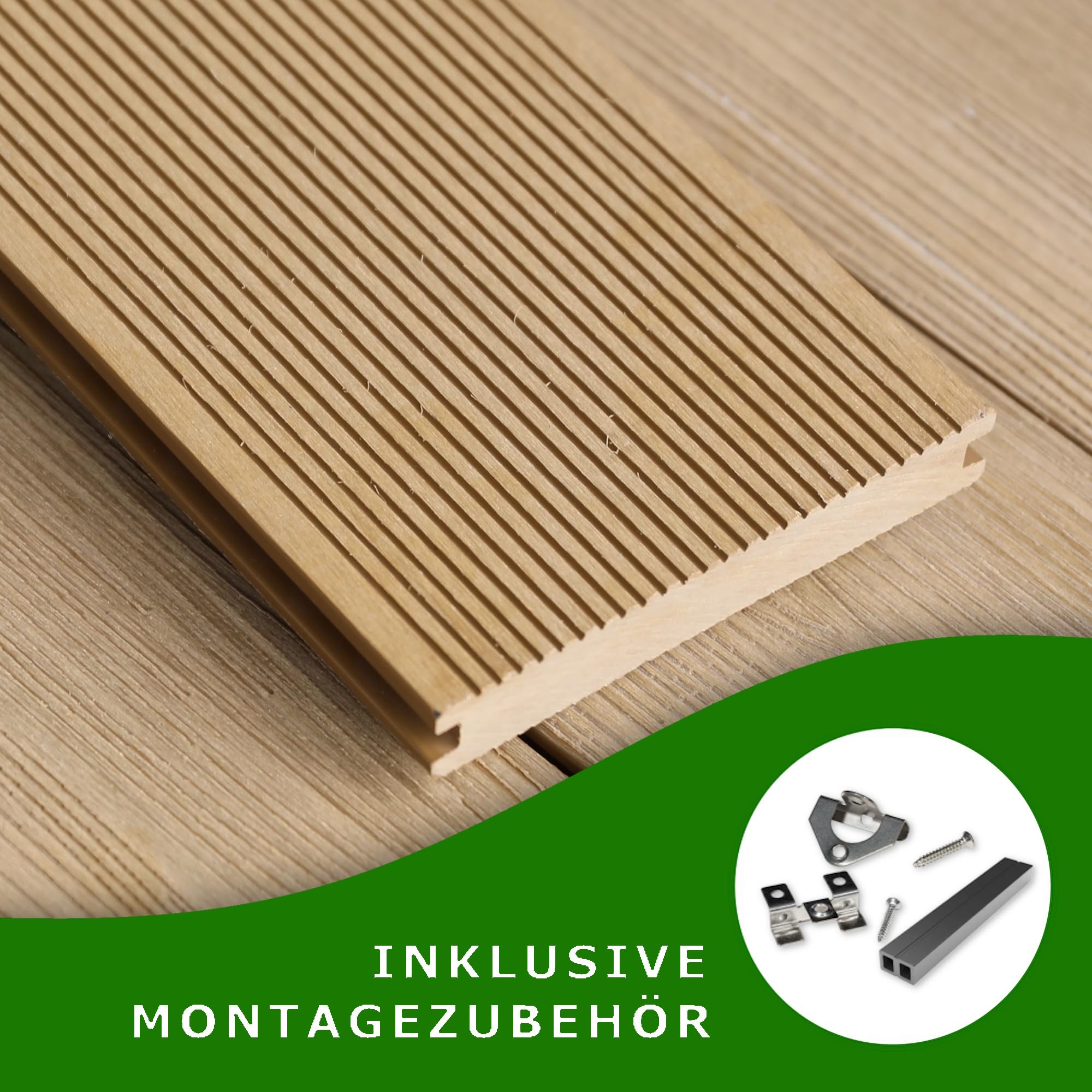 "WPC Massivdielen Komplettset - Langlebige Terrassen- und Gartenbeläge in Holzoptik mit einfacher Installation" (Anthrazit, 8 m²)