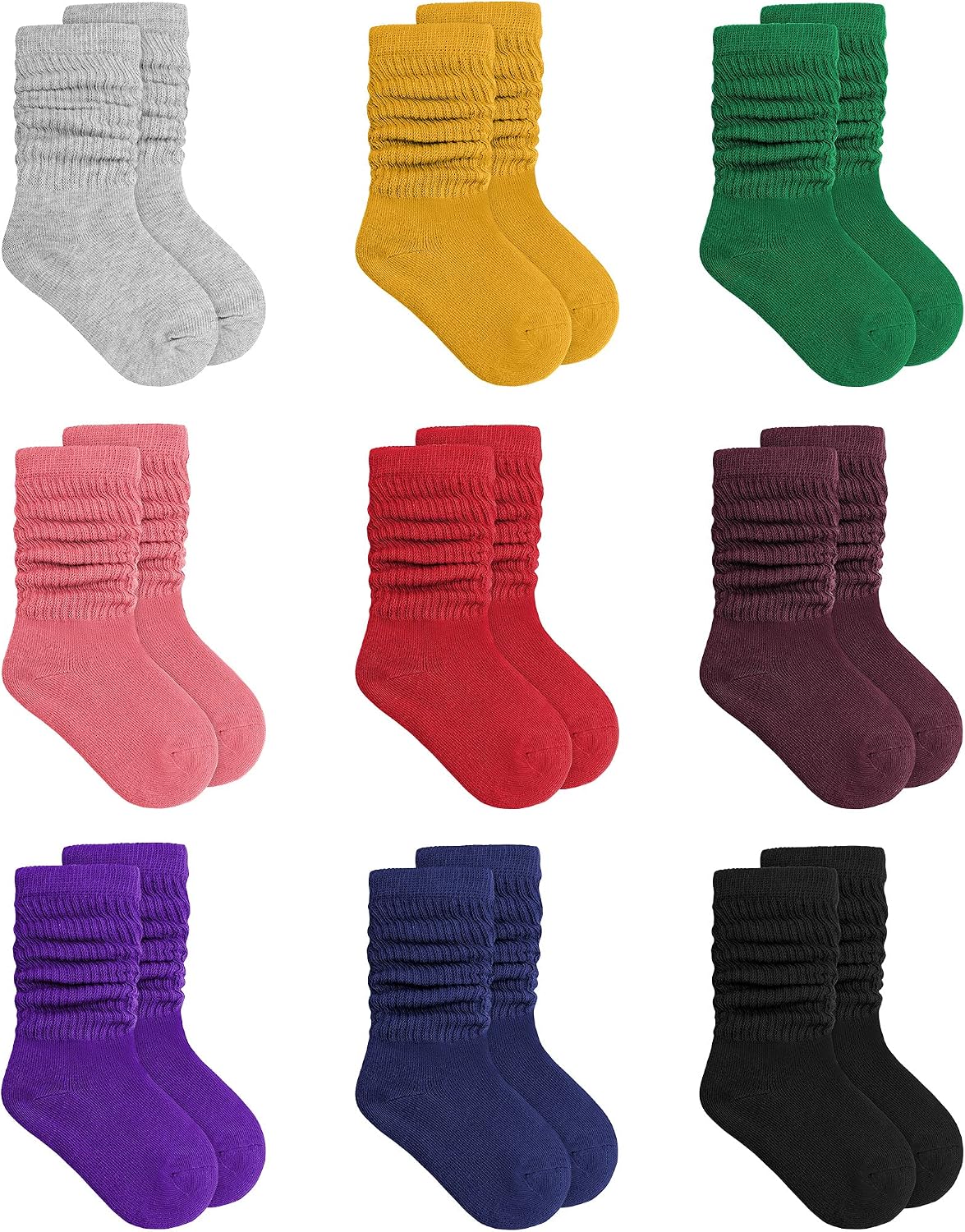 Auranso Little Girl Slouch Socks Knee High Cotton Socks 9 Pairs Girls Long Crew Socks