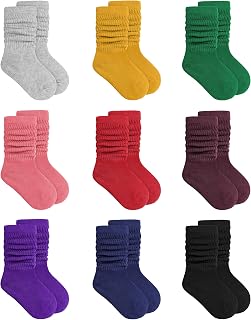 Auranso Girl Slouch Socks 9 Pairs Knee High Socks Kids Long Crew Socks