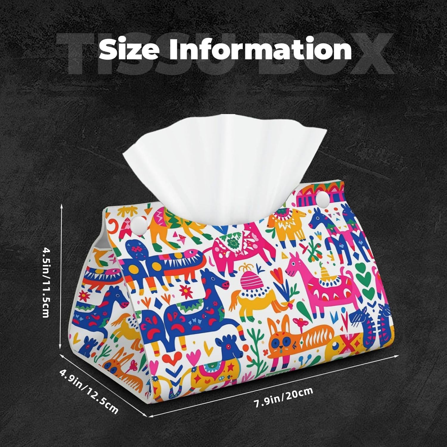 Decorative Tissue Box Cover Mexican Otomi Animals Tissue Box Holder Aesthetic Leather Storage Organizer Box for Bathroom Vanity Tabletop Night Stands Office Funny Home Decorative Tissue Case image 2