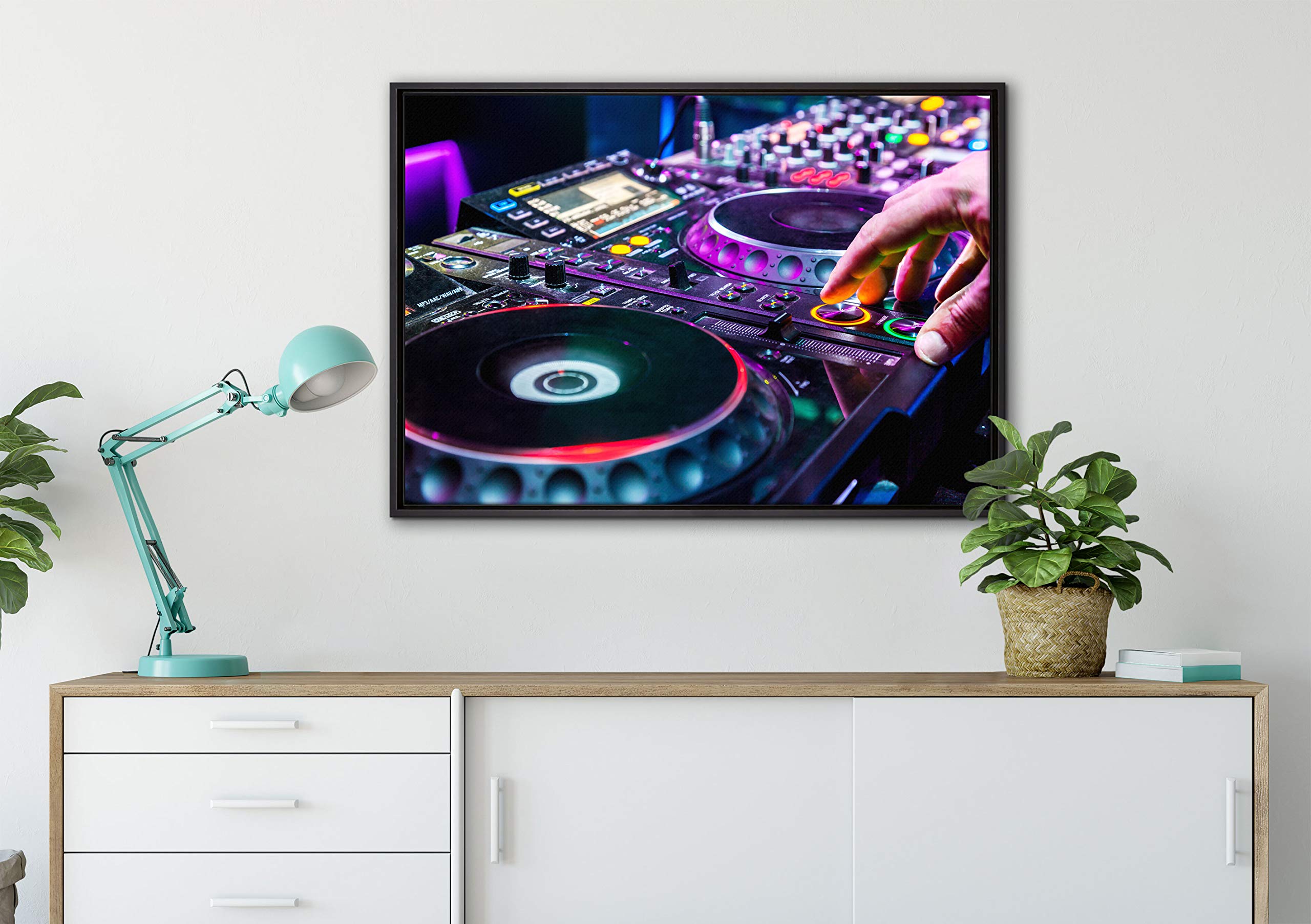 Pixxprint Stampa su tela moderna illuminata da DJ Pult 80 x 60 cm in cornice/quadro con giunti ombreggiati, senza poster