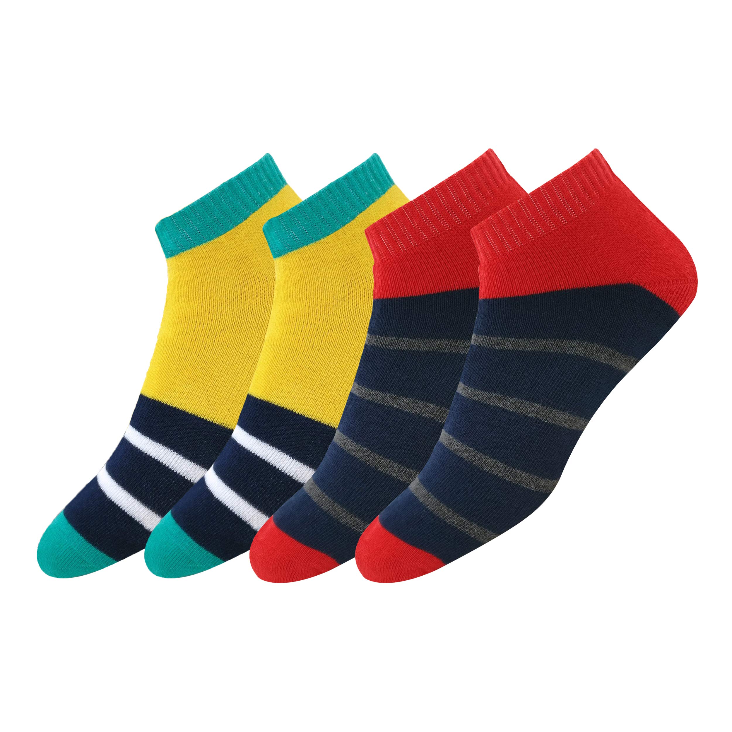 Maanja Men's Colourful Cotton Cushion Ankle Socks (Free Size) - Pack of 2