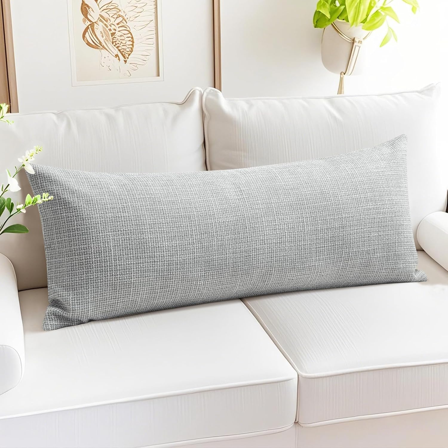OTOSTAR Linen Throw Pillow Cover Set of 1 Decorative Long Lumbar Pillowcase Rectangle Cushion Cover 14x36 Inch for Home Decor Sofa Bedroom Car 35 x 90CM Light Grey
