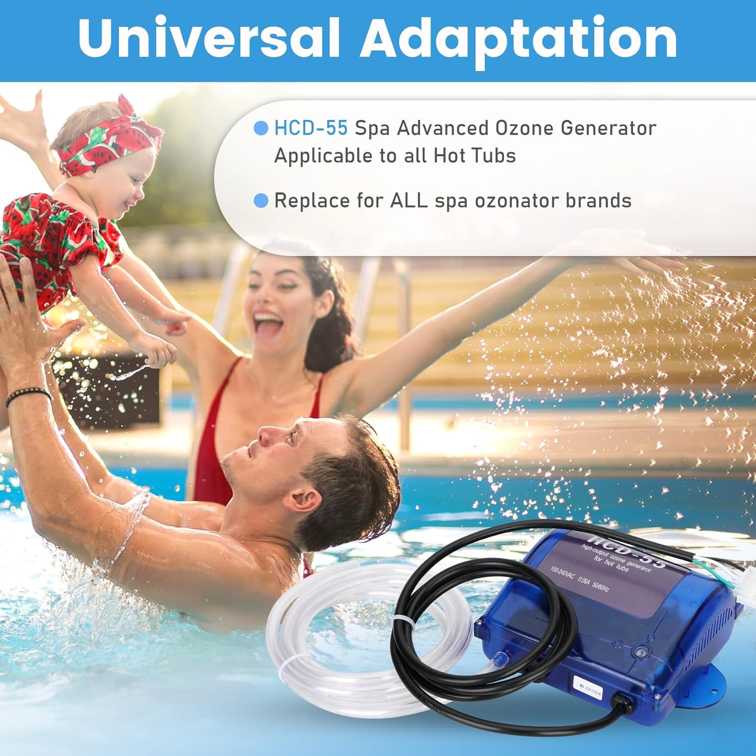 HCD-55 Spa Ozone Kit Suitable for All Hot Tubs & Swim Spas, Hi-Output Spa Ozone Generator with Capacity of Up to 1500 Gallons, Universal: 110V, AMP-4 Plug