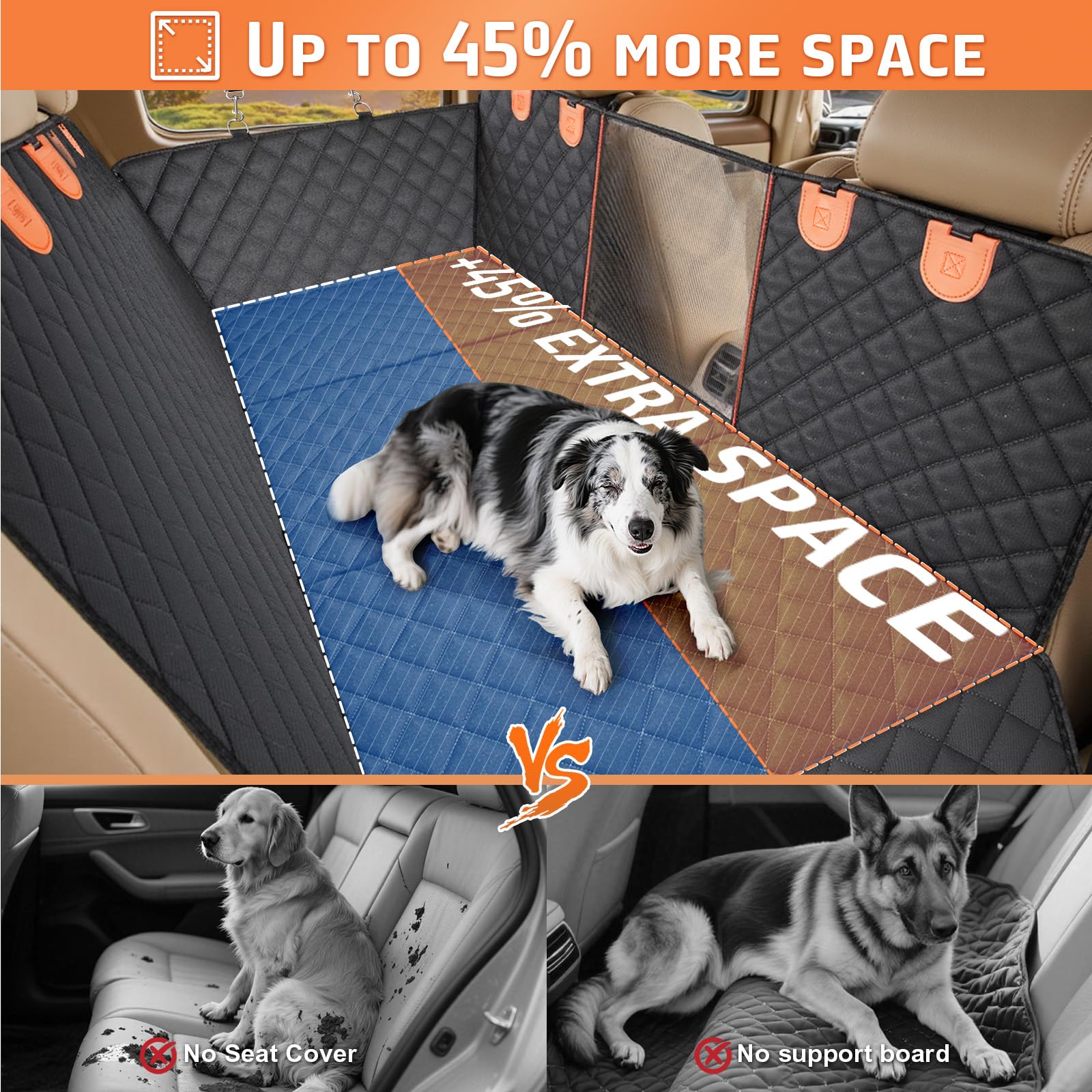 Gimars Aggiornamento 157*132cm Estensore Fondo Rigido Coprisedile Auto per Cani Supporto 181kg, Impermeabile Antiscivolo Telo Auto per Cani, Telo Macchina Finestre a Rete Cinture Sicurezza, SUV Camion