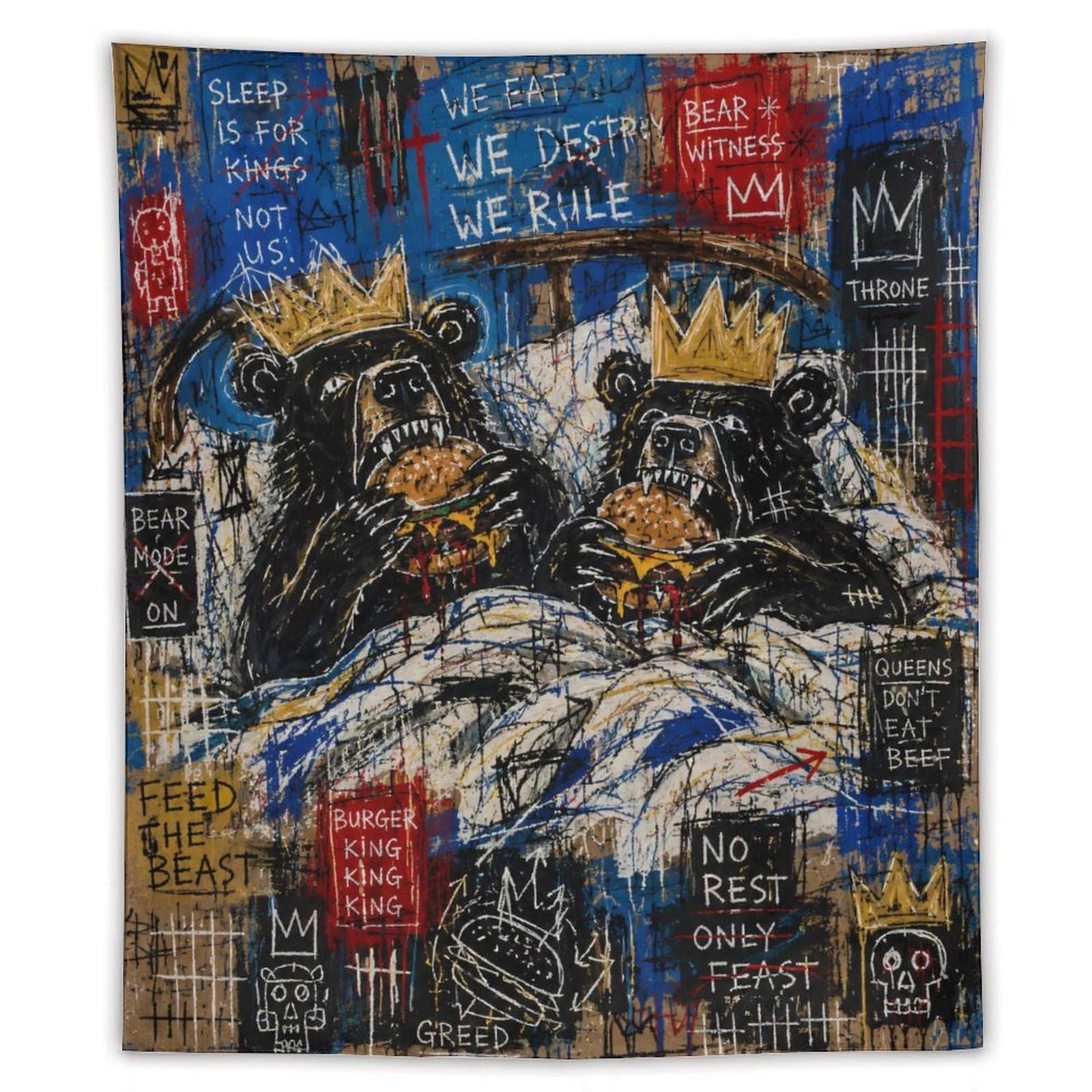 W7C8U2X3 Dog Pair in Bed Wall Tapestry, Realistic Illustration, Bedroom