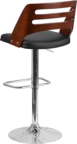 Miniatura 2 de Flash Furniture Taburete de madera de nogal ajustable de altura con ranura para panel lateral y asiento de vinilo negro