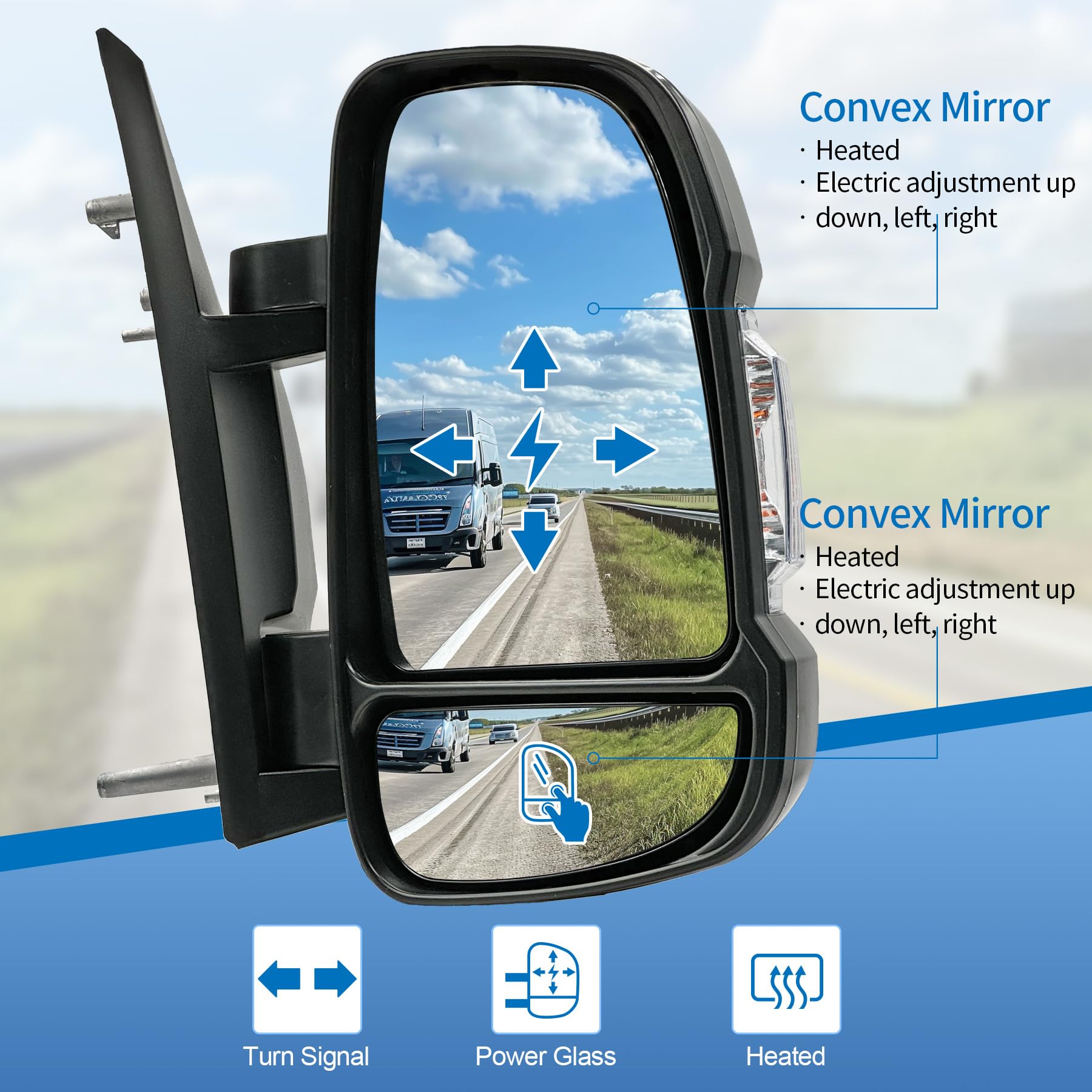 Passenger side mirror adjustment convex mirror