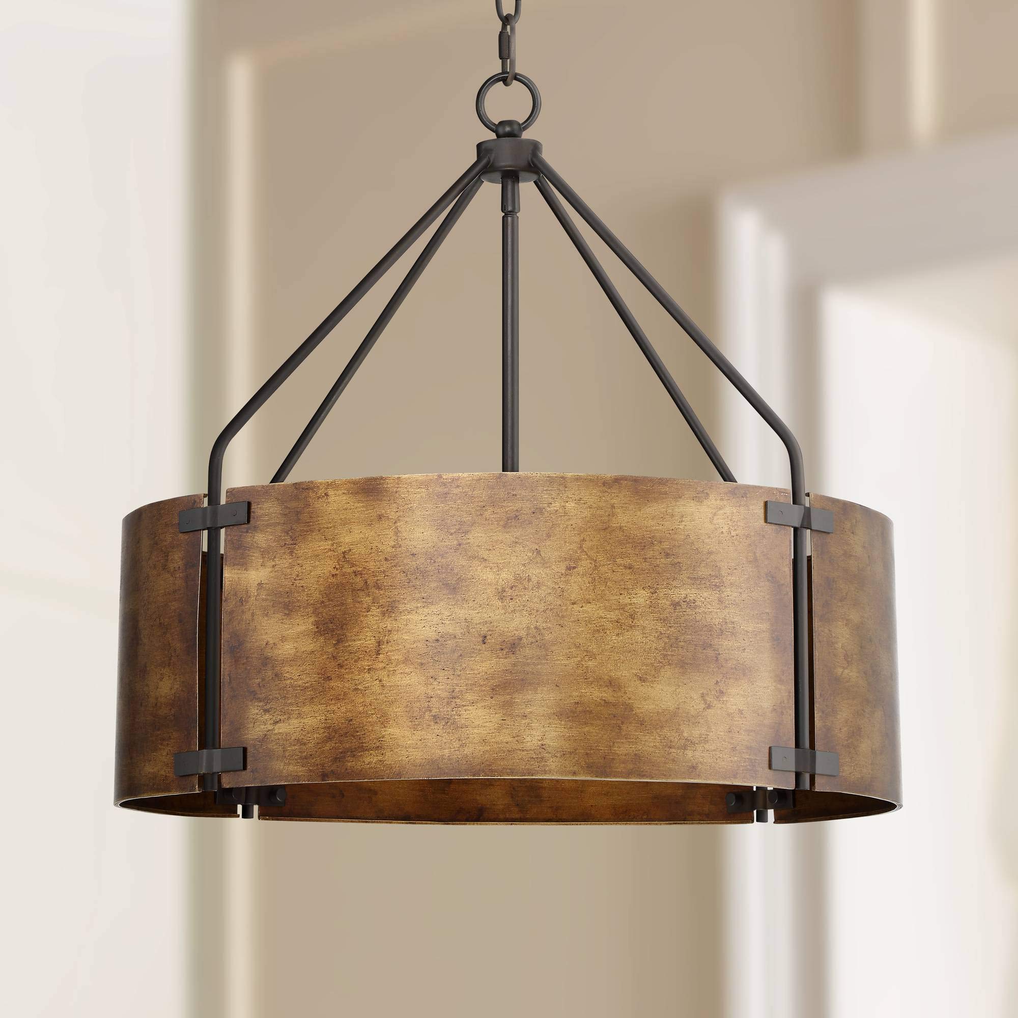 Julian Rustic Bronze Pendant Chandelier 22" Wide Industrial Drum Shade