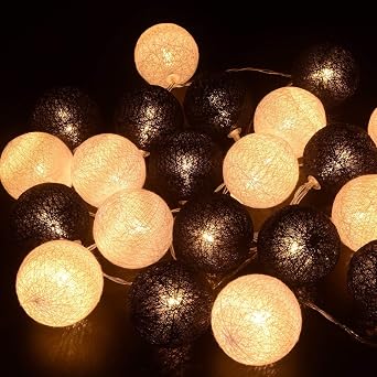 Gardeningwill 3M/10Ft 30 Black White Ball LED Battery Operated String Fairy Light