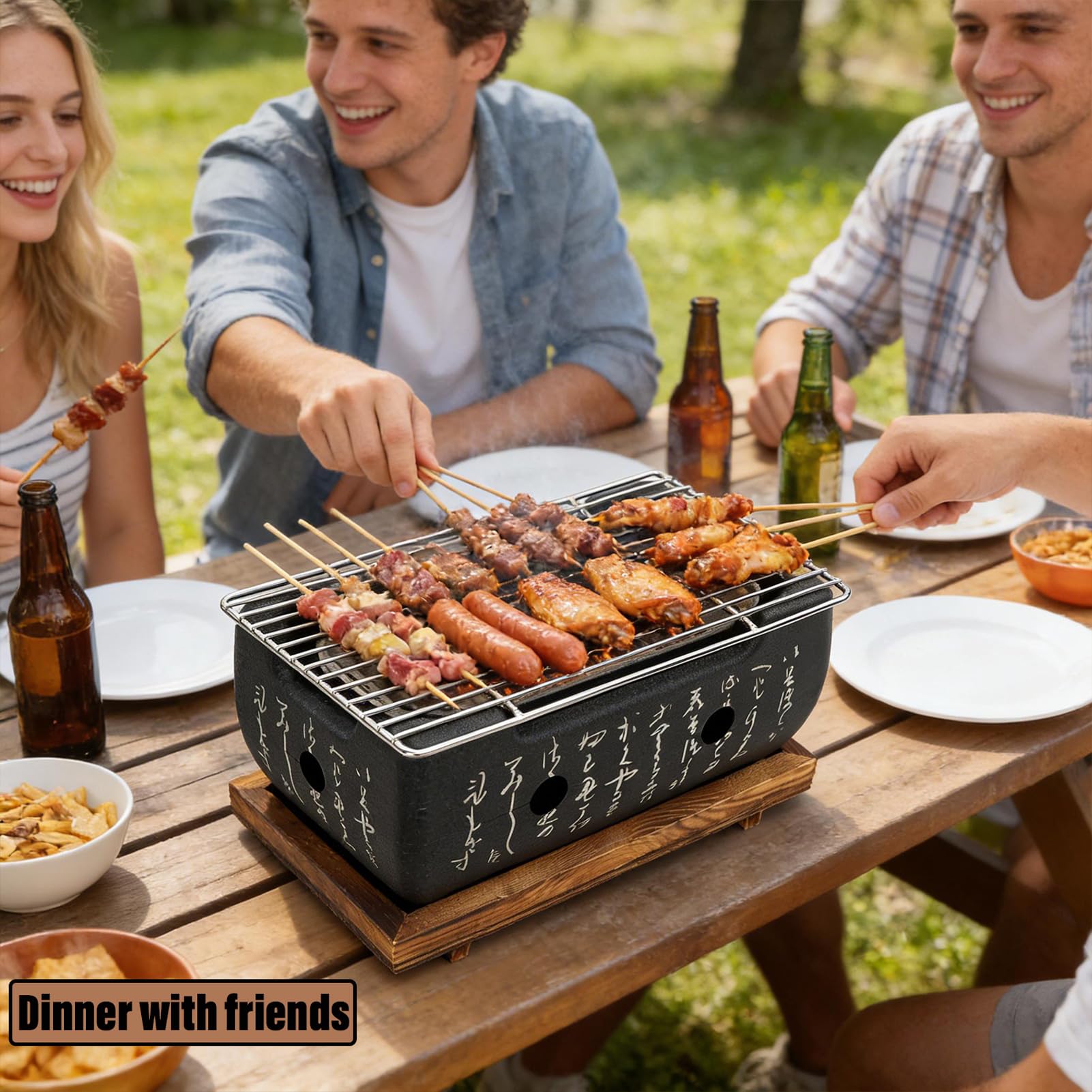 Griglia per barbecue in stile giapponese Griglia per barbecue portatile Riscaldamento rapido Calligrafia rettangolare Griglia a carbone in alluminio Strumenti per barbecue (METRO)
