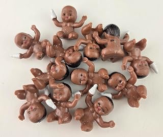 Miniature Brown Plastic Baby Dolls, 1.25 Inches High, Set of 12, Decorative Figurines