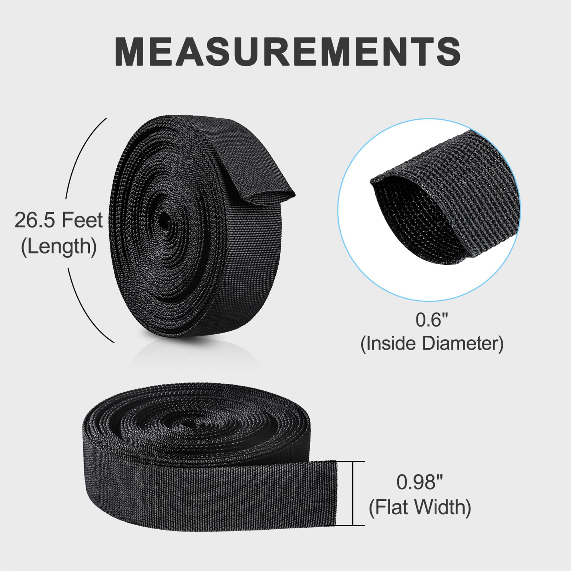 26.5ft Nylon Hydraulic Hose Protector Sleeve - 0.6 Inch ID Black Hose Cover