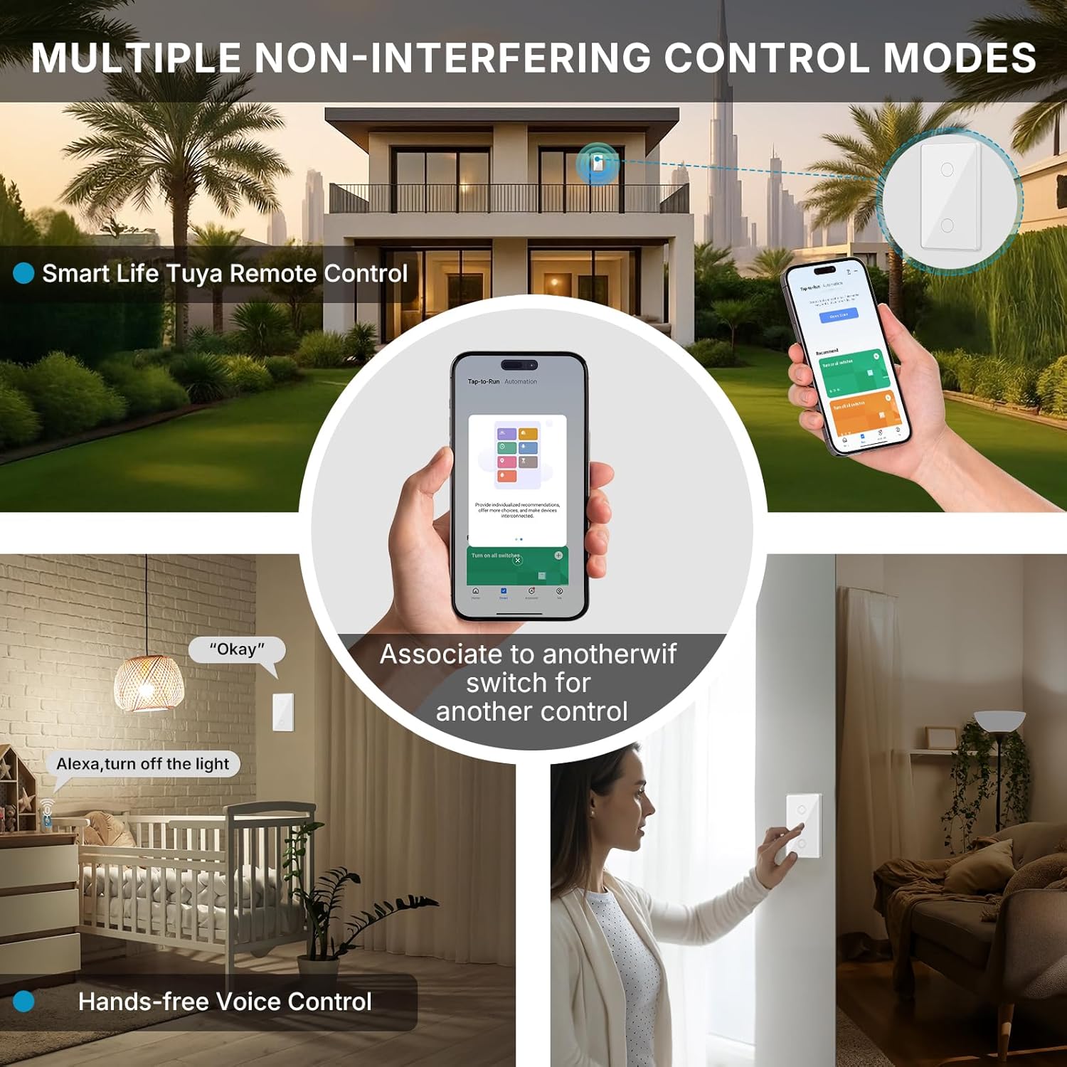 2nd Generation WiFi RF433 Smart Touch Wall Single Fire Smart Switch,No Neutral Wire Needed Compatible with Smart Life/Tuya App, Compatible with Alexa and Google Home (White 2 Gang, White)