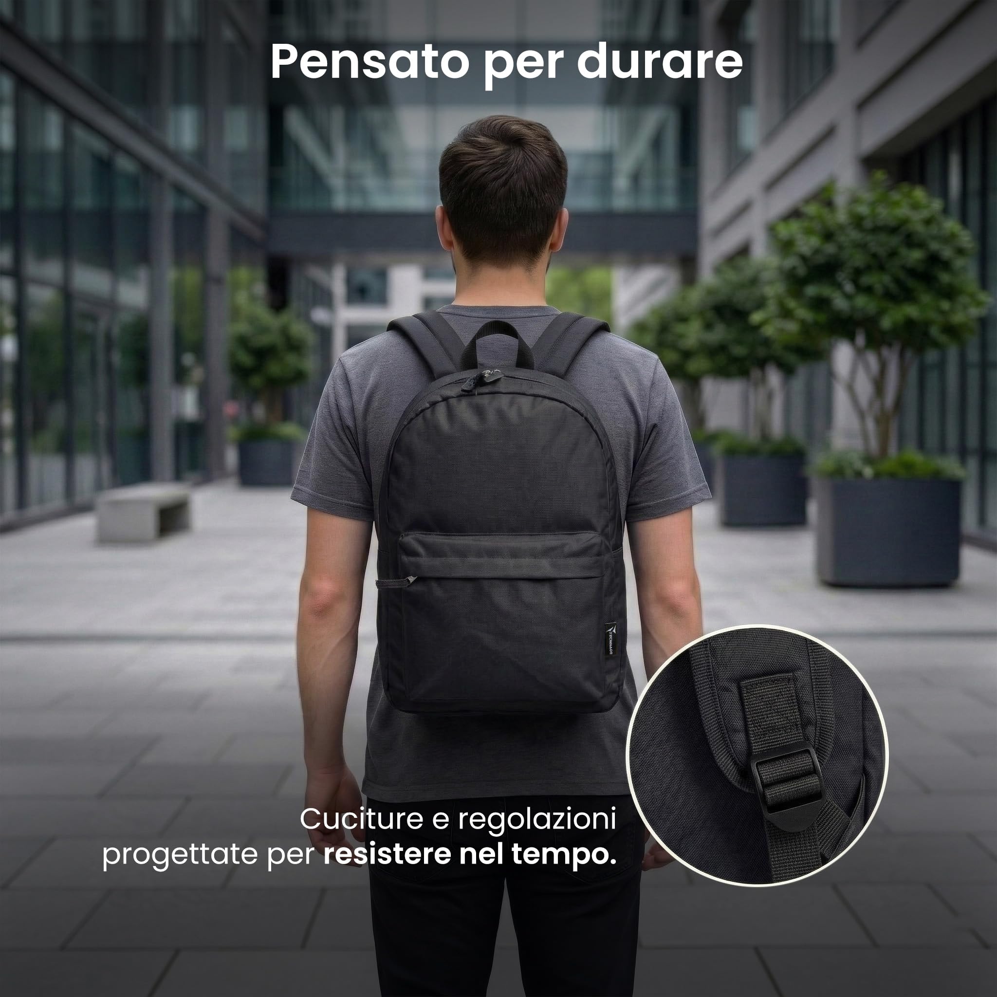 TECHMADE Zaino Scuola/Casual Unisex Multifunzionale 30x15x40 cm – IDEALE PER: Lavoro, Scuola, Ufficio, Tasche, Tempo Libero, Tasche Multiple e Cerniere Resistente - Poliestere 600D PVC (Nero)