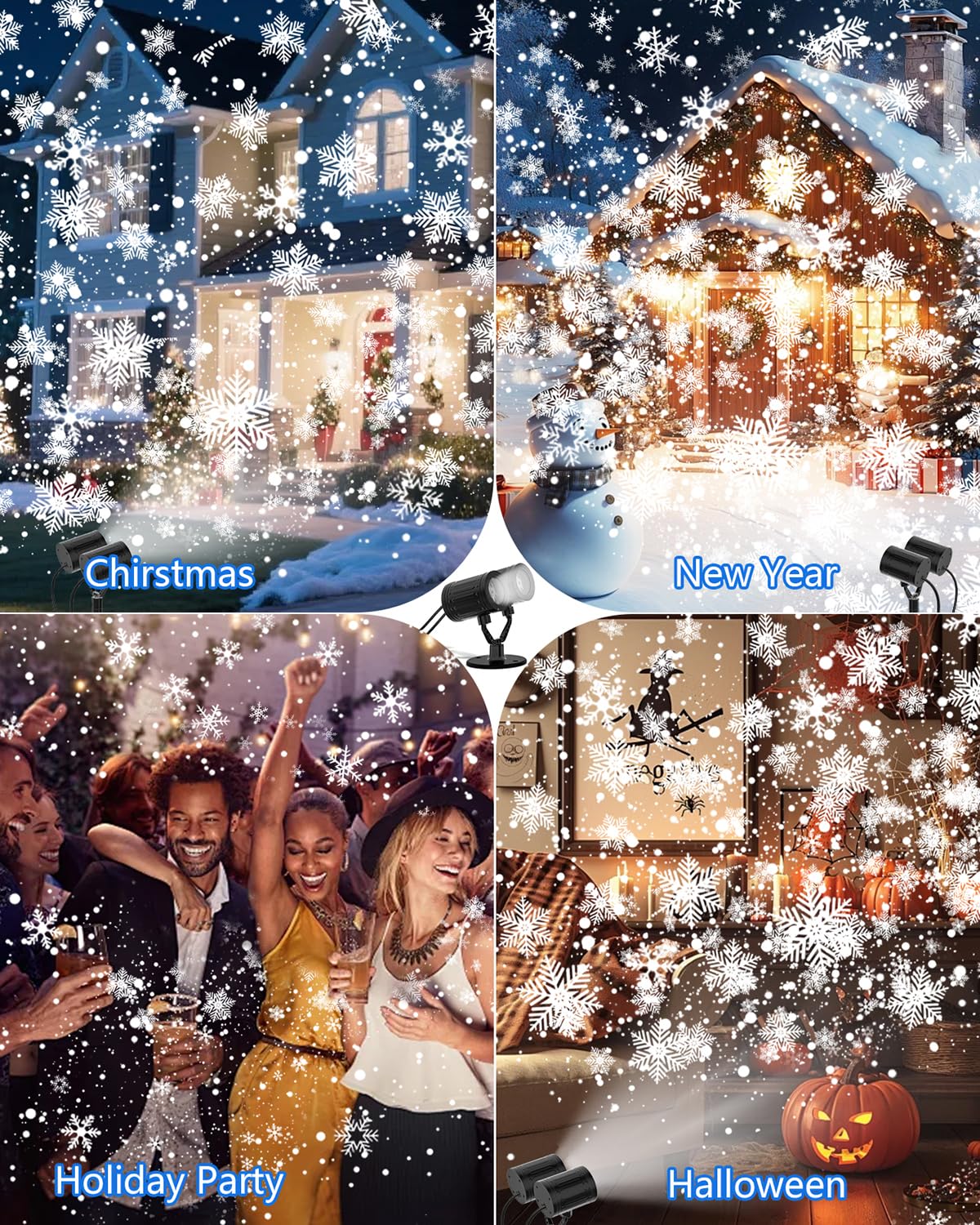 Weihnachtsprojektor Lichter Außen, 2025 Upgraded Doppelkopf Schneeflocke, 360° Drehbar, IP65 Wasserdicht, Timer-Funktion - Urlaub, Party, Weihnachtsdekorationen & Geschenke für Hof, Garten, Innen