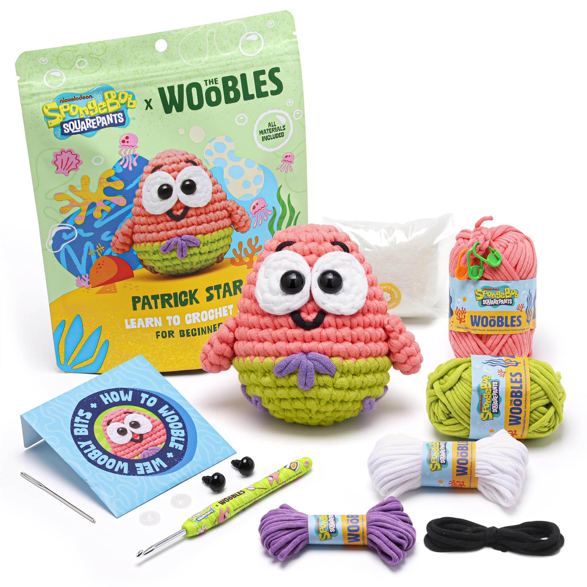 The Woobles Crochet Kit for Beginners – Spongebob Squarepants Craft Kit with Easy Peasy Yarn for Adults & Young Crafters, As Seen On Shark Tank, Step by Step Video Tutorials (Patrick Star) - 1