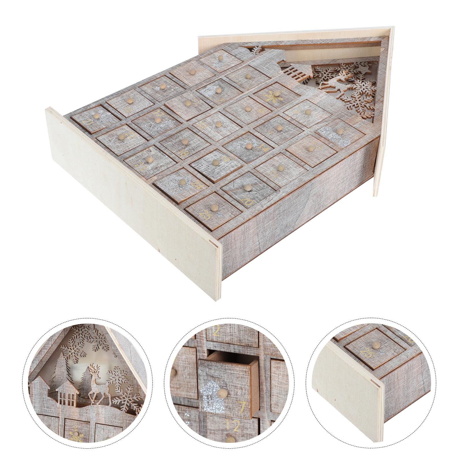 Baluue Calendario Natalizio in Legno Cassetto Luminoso a Forma di Casa Decorazione da Scrivania per e Famiglia Ornamento Natalizio Decorativo per Casa e Ufficio