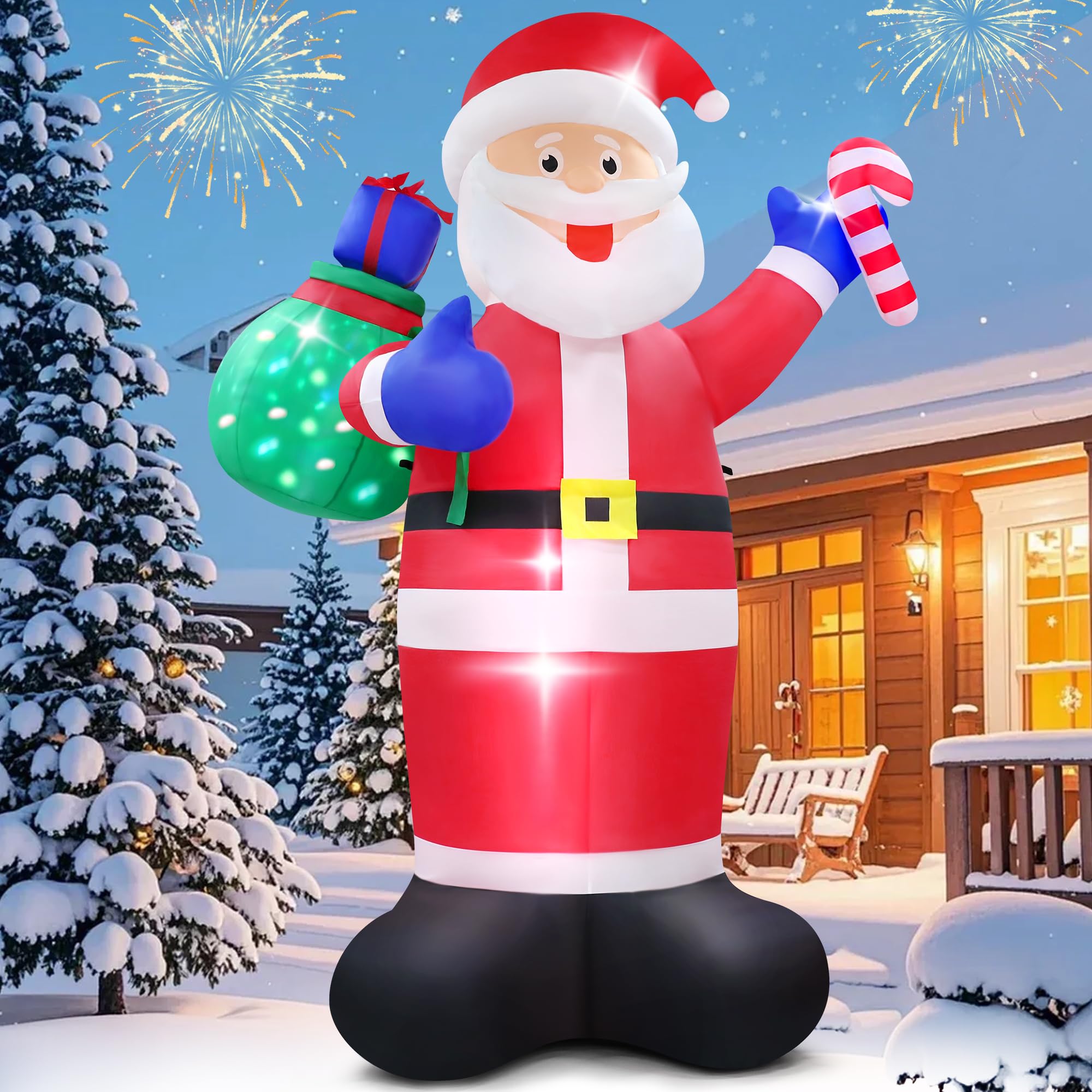 Giant Christmas Inflatable Santa Claus Outdoor, 8 FT Christmas Blow Ups Yard Decorations, Inflatable Santa with Flashing Gift Bag, Build in LED Lights Xmas Decorations for Party Garden Lawn Decor(image similar)