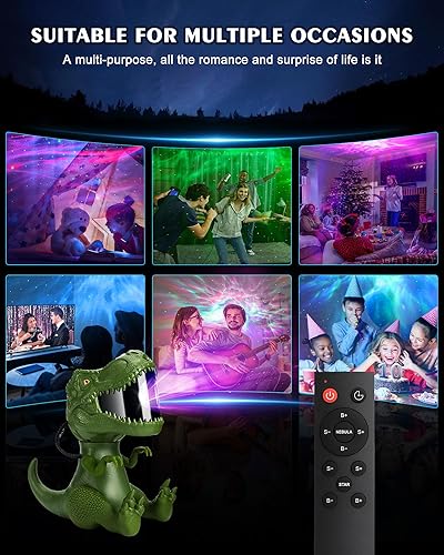 Miniatura 5 de Proyector de estrellas de dinosaurio, luz nocturna proyector de galaxia para decoración de techo de dormitorio de niños, regalo de Navidad (verde)