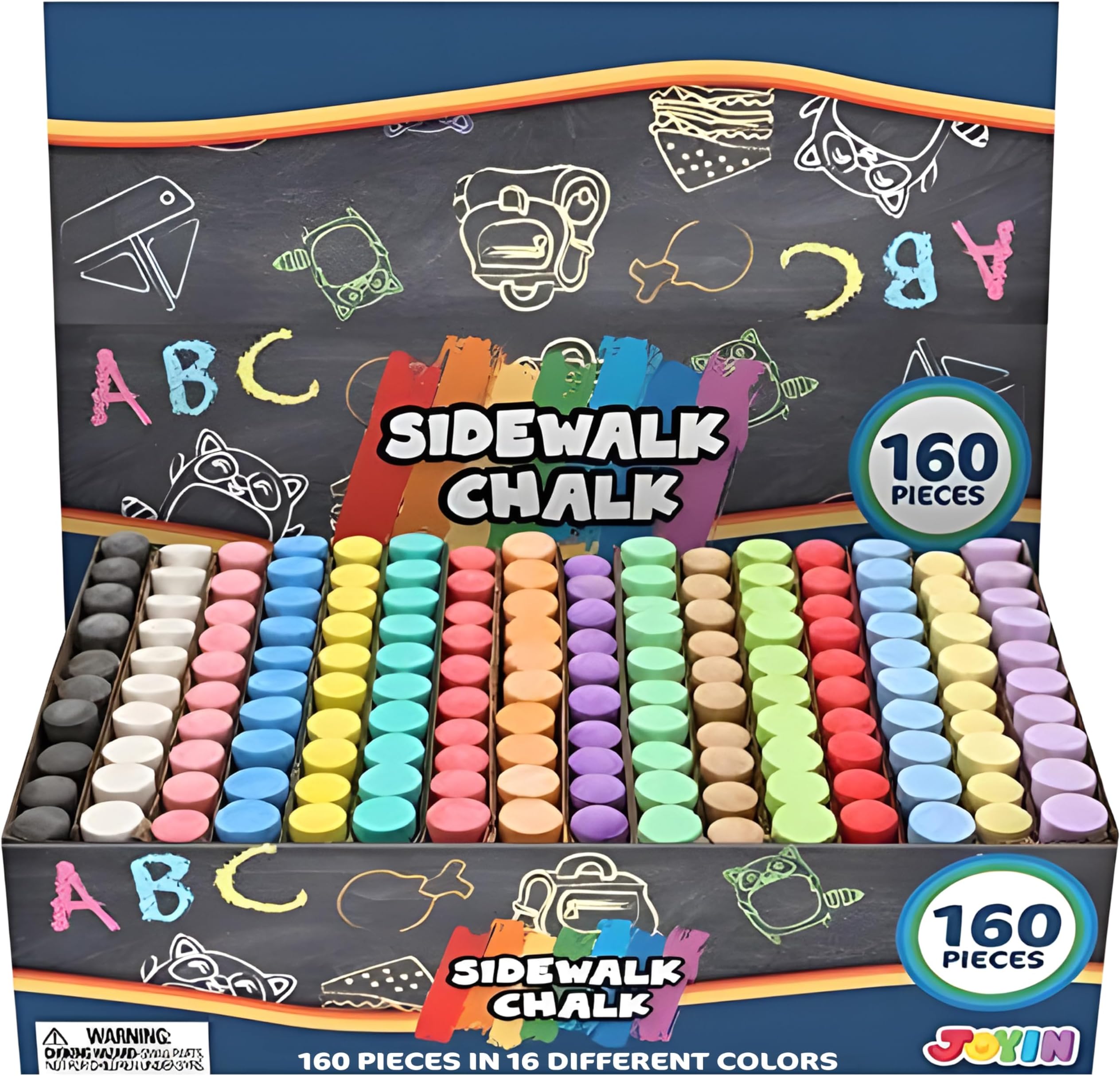JOYIN 160 PCS Washable Sidewalk Chalks Set Non-Toxic Jumbo Chalk for Outdoor Art Play, Painting on Chalkboard, Blackboard and Playground