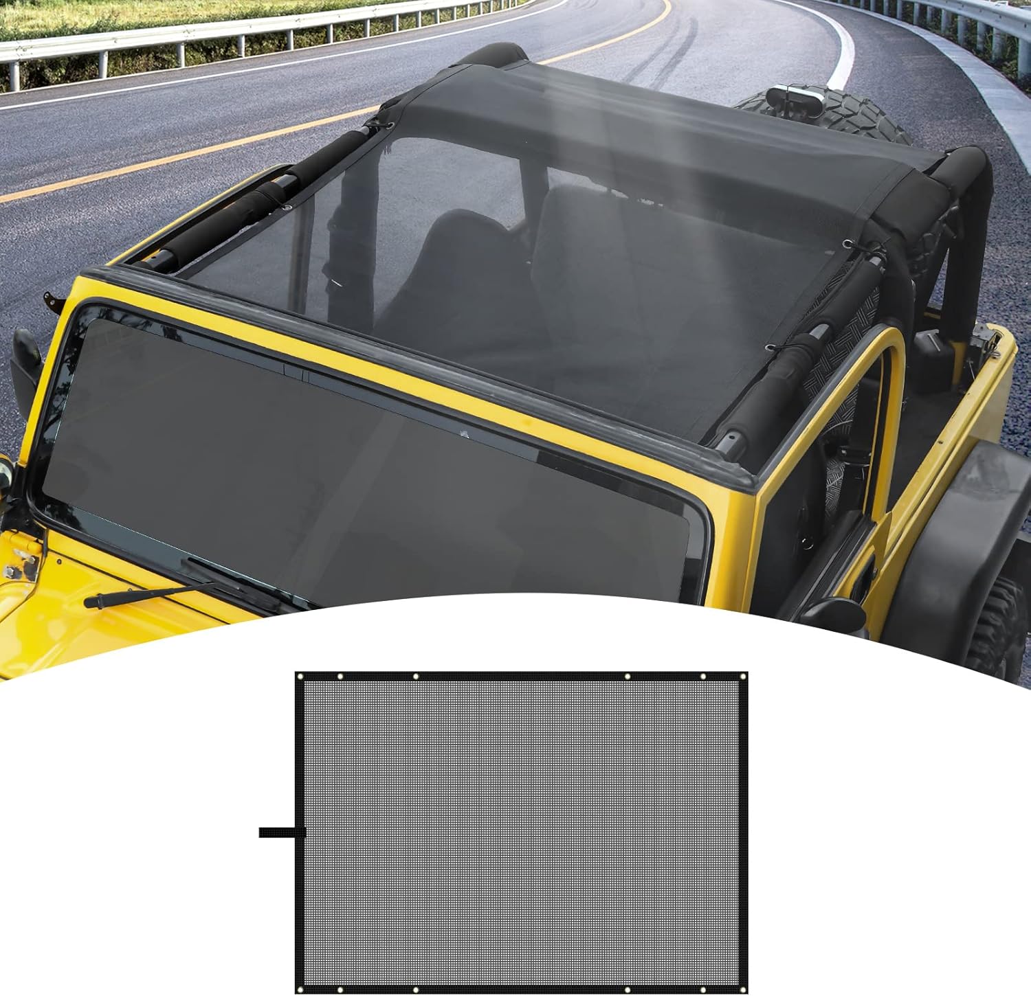 for Jeep TJ Top Sunshade, Mesh Bikini Top Sun Shade UV Protection Compatible with Jeep Wrangler TJ 1997 1998 1999 2000 2001 2002 2003 2004 2005 2006 (Black)