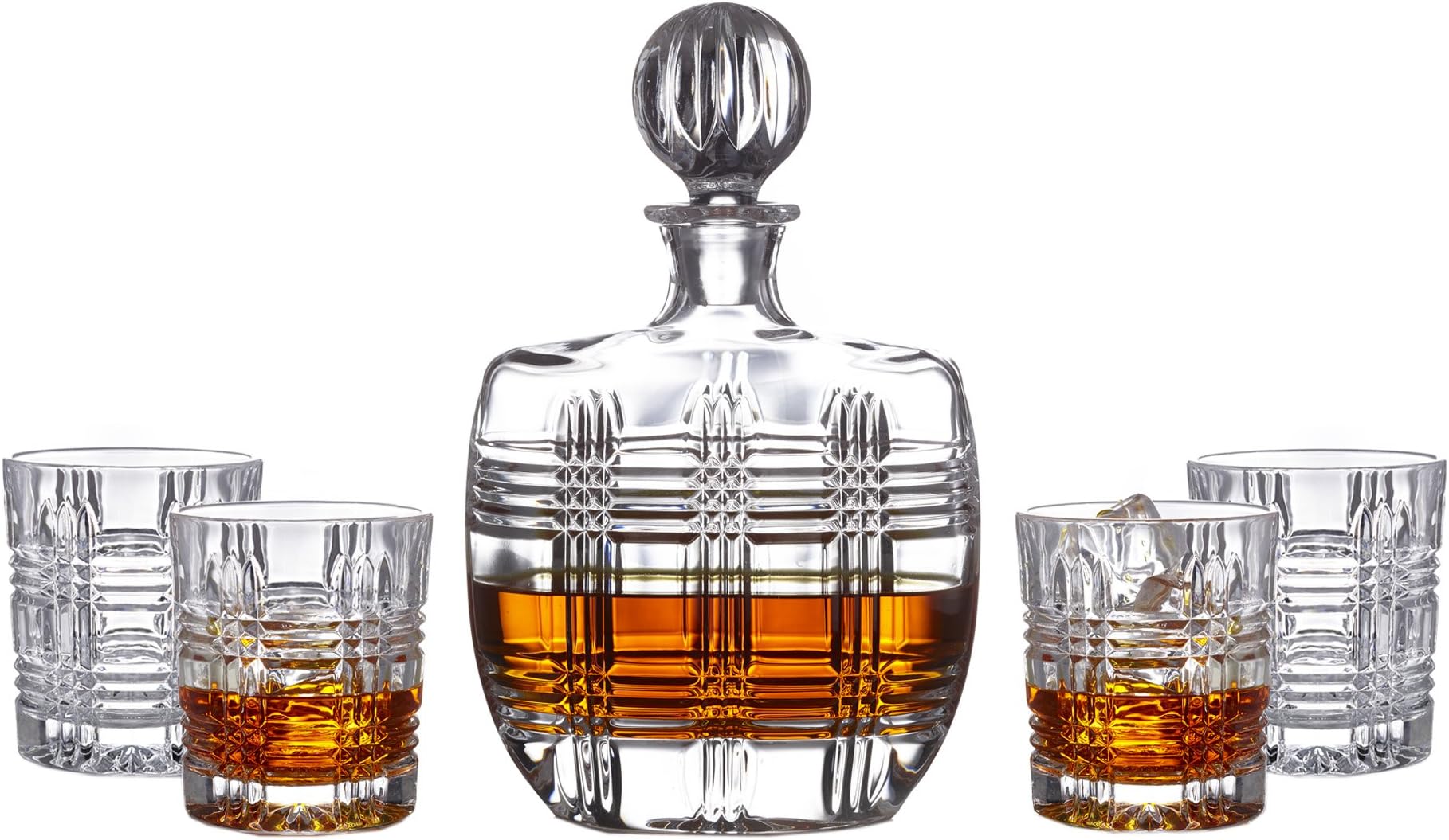 Fitz and Floyd Bridgeport 5 Piece Decanter & Old Fashion Glassware Set, 3x6x10