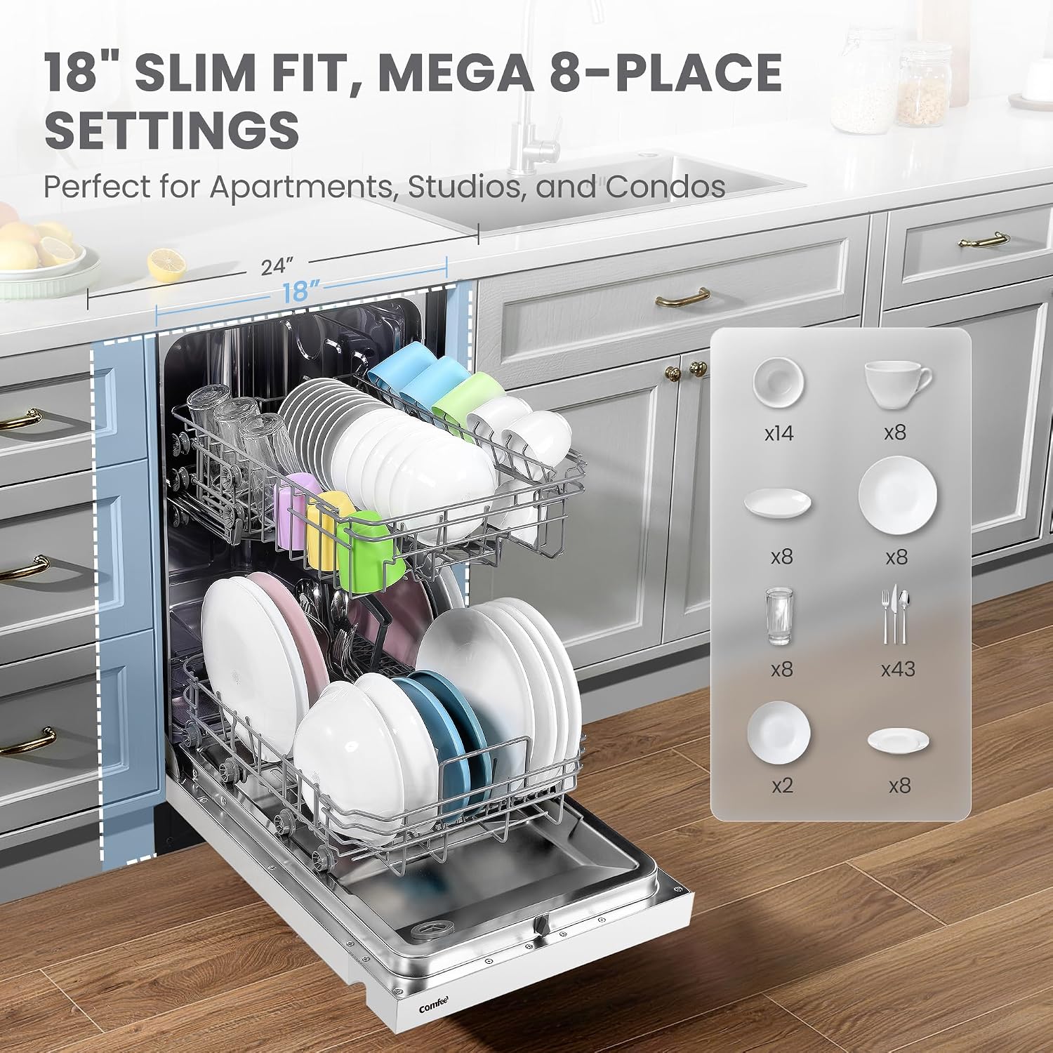  18 Inch Built-in Dishwasher, Energy Star & NSF, Stainless Steel Tub thumbnail