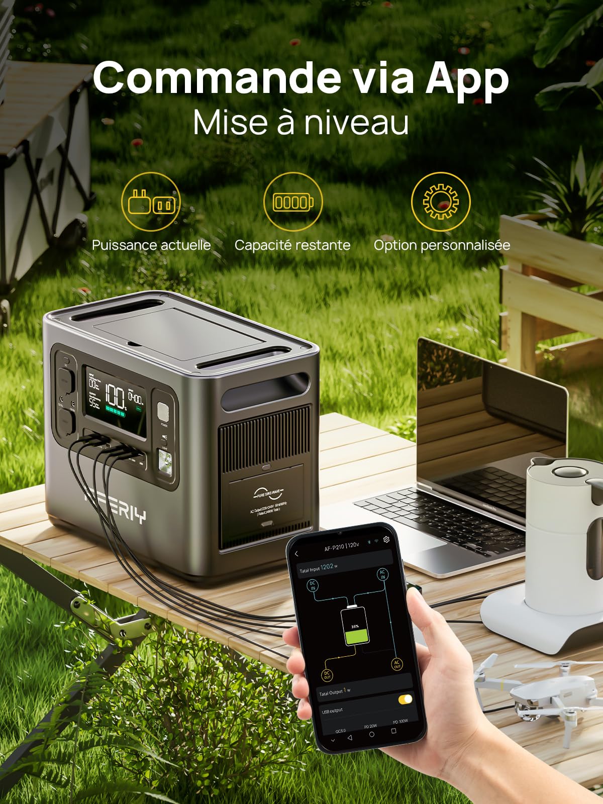 AFERIY Generateur Electrique Portable 2400W, Génerateur Électrique 2048Wh avec Batterie LFP, Charge Rapide en 1,7H, Sortie 220V-240V, UPS, Générateur Solaire pour Maison/Camping, Garantie 7 Ans