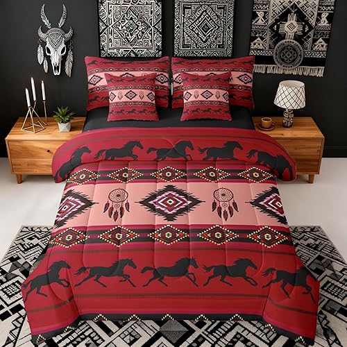 Castle Fairy Boho Reversible 7 Pieces Comforter Set King Size,Southwestern Nativ