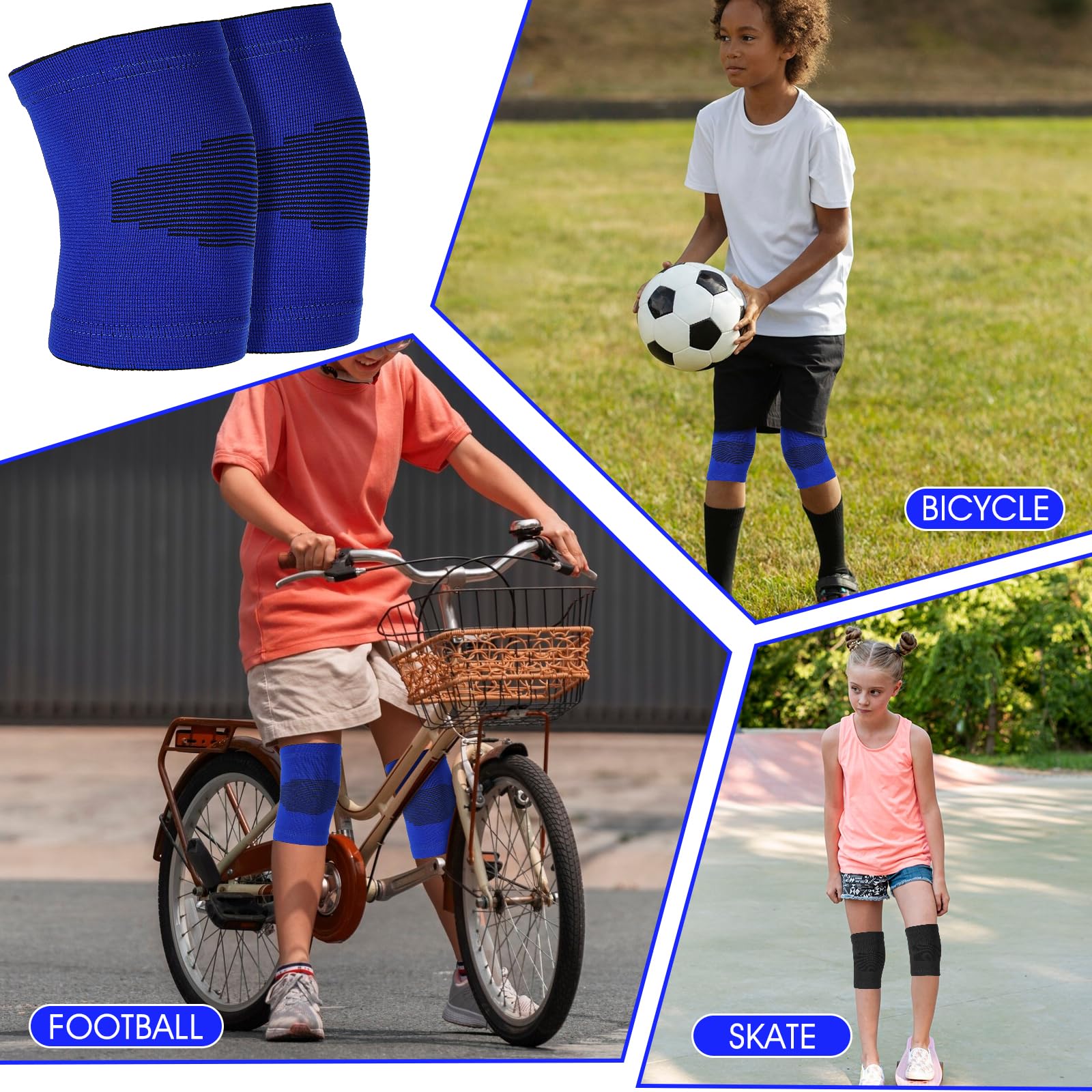 Genouillères pour enfants handball volleyball respirantes élastiques bleu Lot de 2 paires