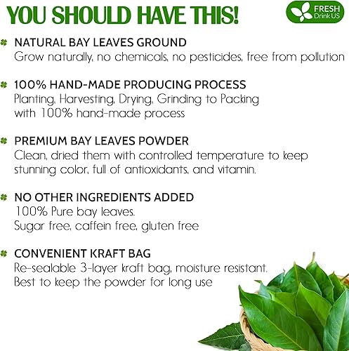 Miniatura 2 de FRESHDRINKUS, Polvo de hoja de laurel prémium de 4.5 onzas, hojas de laurel molidas sin procesar, secadas, 100% puro y natural, puro de hojas de