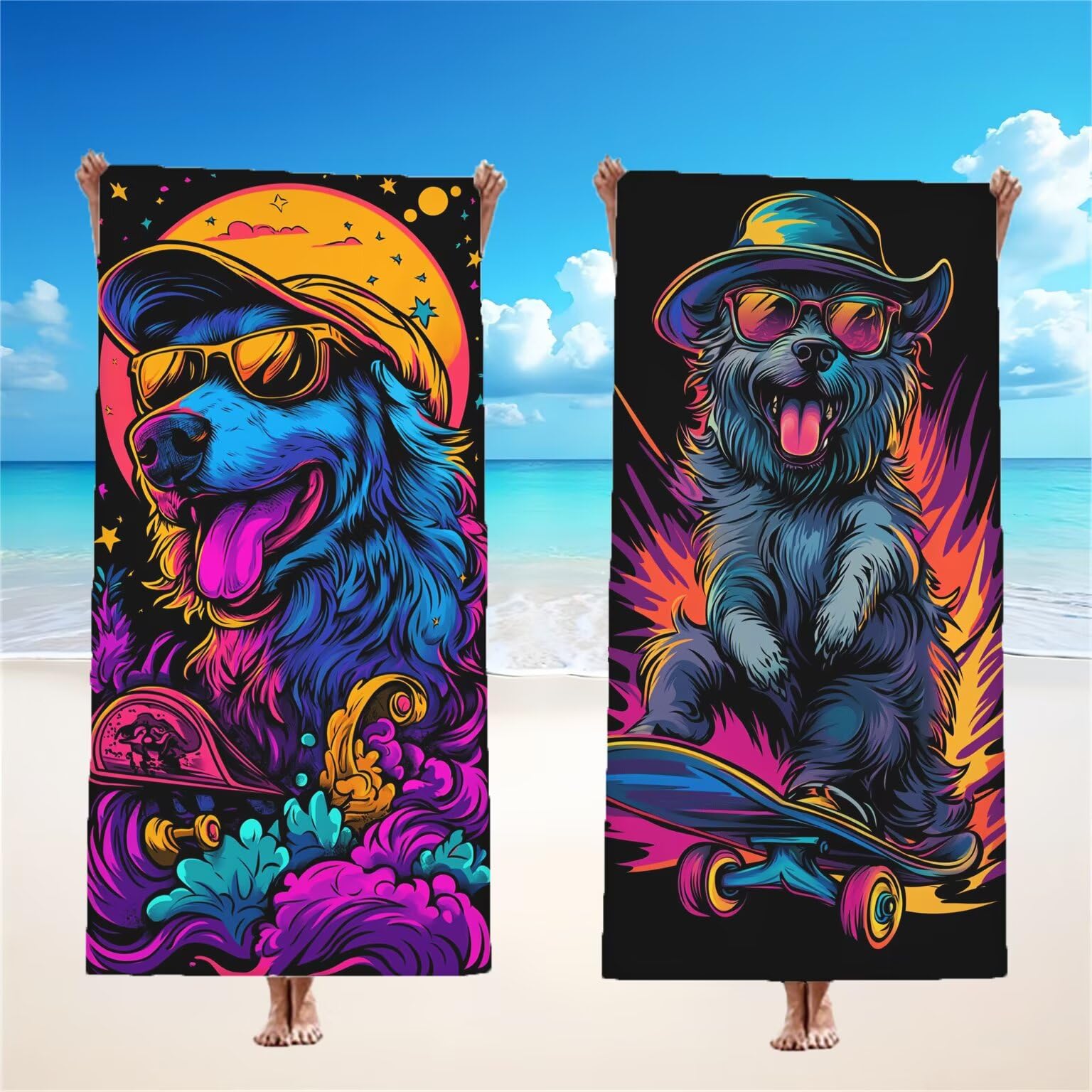 Ręcznik plażowy 220 x 100 cm Zwierzę Duży ręcznik z mikrofibry Zestaw 2 Zachód Słońca Wzór Chłonny Szybkoschnący Ręcznik Plażowy, Lekka Mata Przeciwpiaskowa dla Kobiet Mężczyzn Pływania, Model375