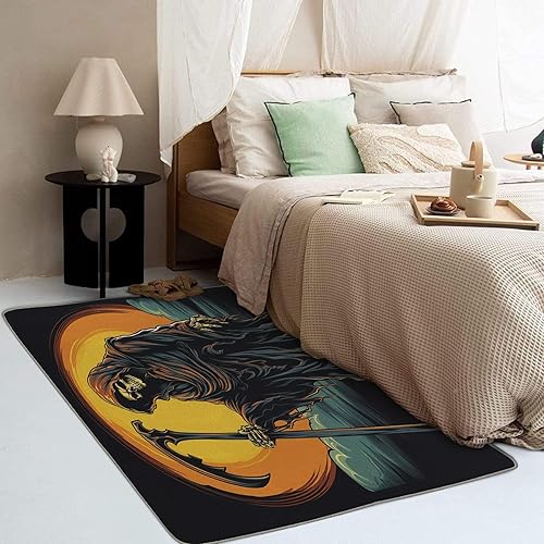 Miniatura 10 de Alfombra fantasma de 2 x 3 pies, alfombra de área de Halloween, alfombras espeluznantes para entrada, sala de estar, dormitorio, alfombra rosa y