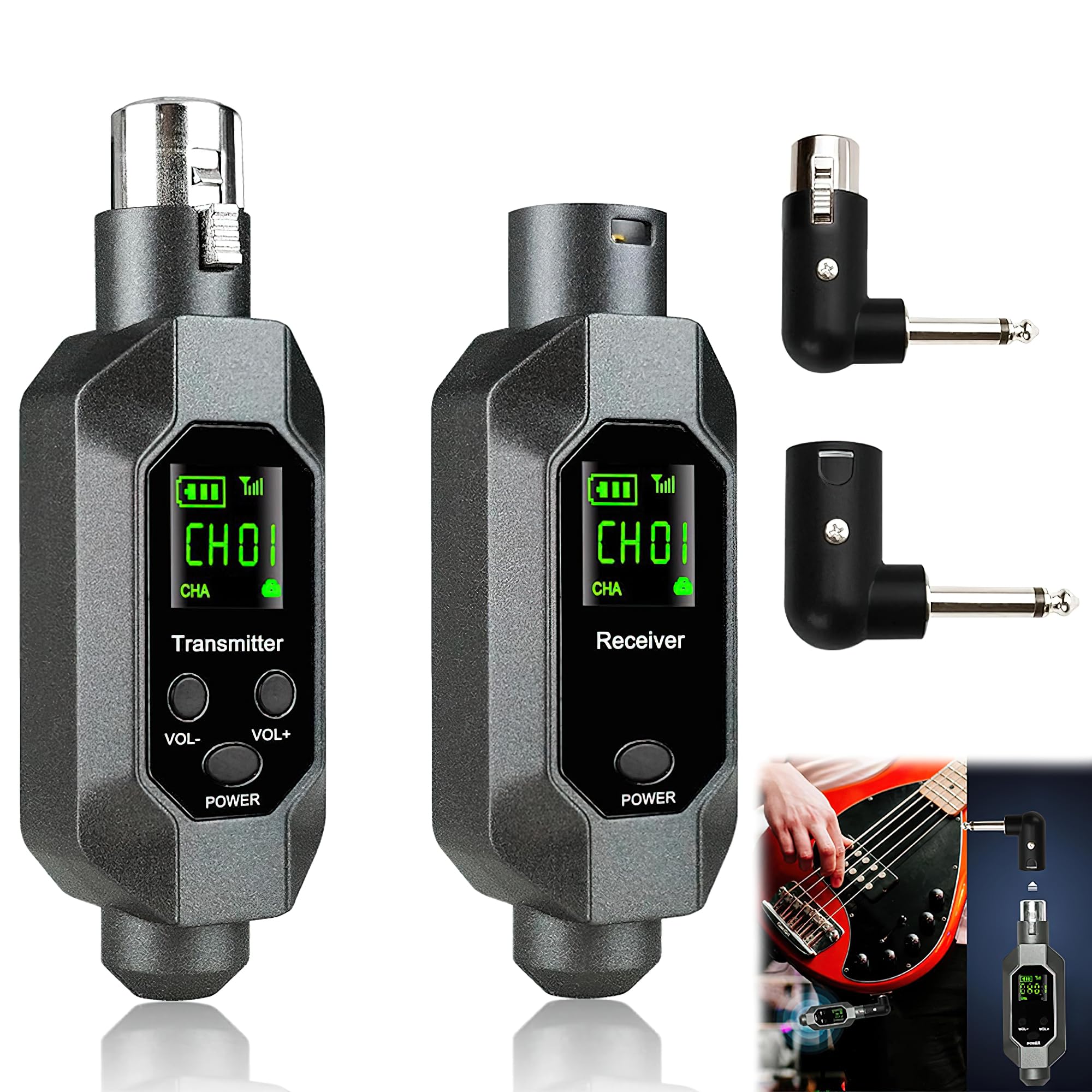 Pivdo Wireless Receiver and Transmitter Adapter System, Rechargeable Converter with 80 Feet Range for Dynamic Microphone, Audio Mixer, Electric Guitar, Bass - Guitar Wireless System