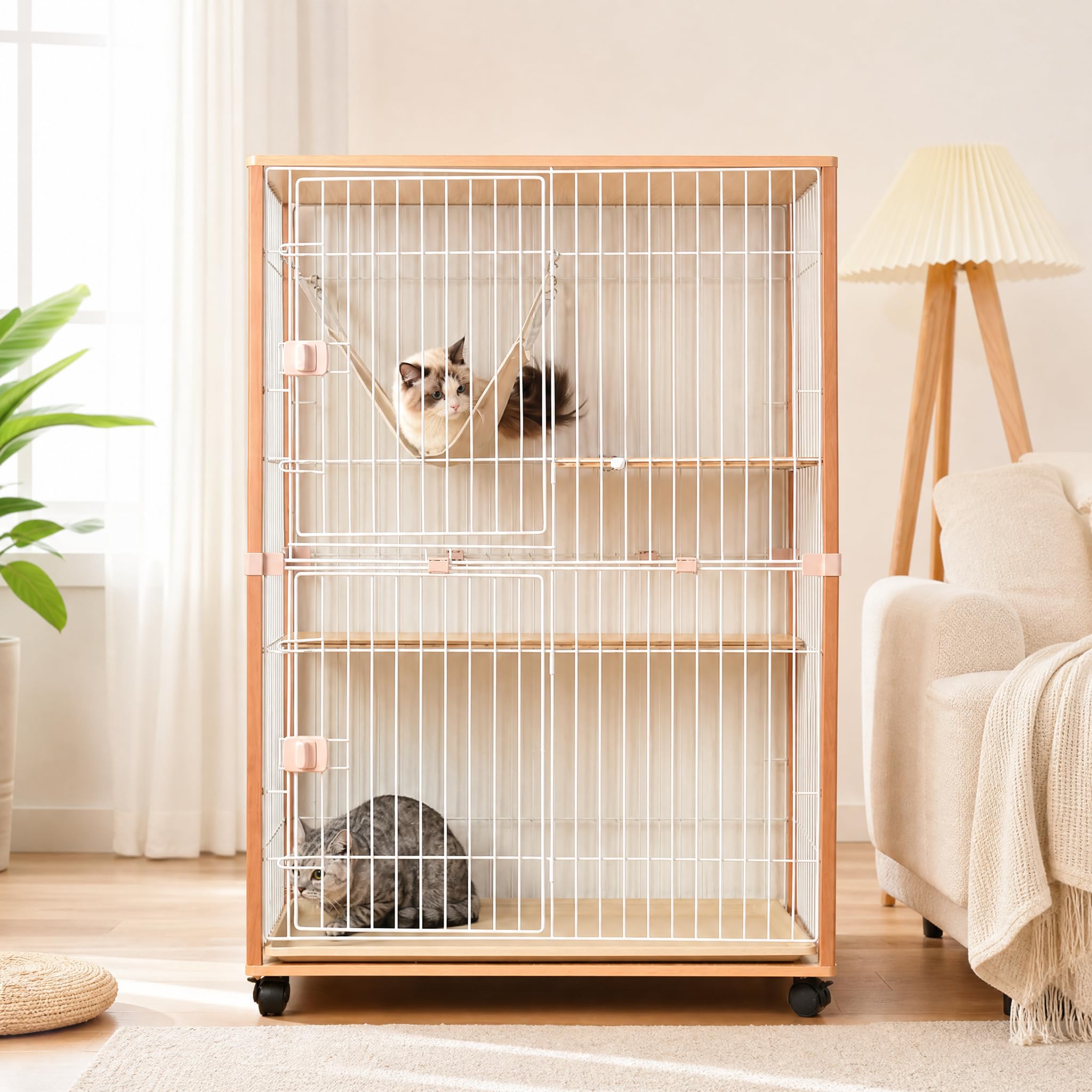 Amazon | OSJ 猫ケージ ペットケージ 2段 木製 幅広 86*55*124.5cm