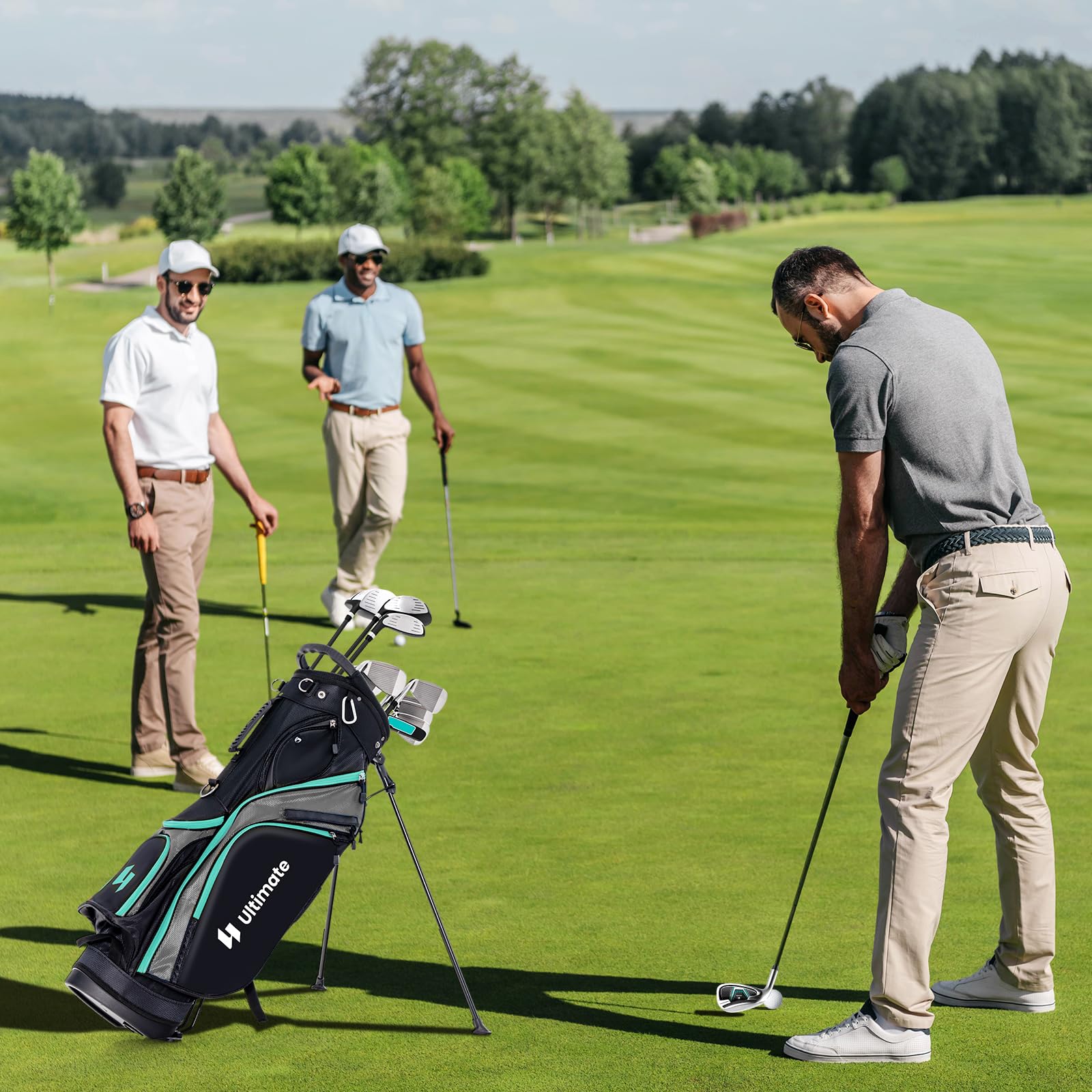 GYMAX Ensemble Complet de Clubs de Golf pour Hommes Droitier, Comprenant Driver #1 460CC, Fairway #3, Hybride #5, Fers #5, #6, #7, #8, #9, #P, #S, Putter, 3 Couvre-Golf et Sac de Golf