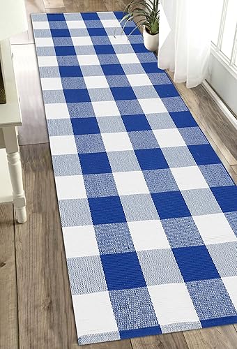 Miniatura 8 de KOZYFLY Alfombra de lana cuadriculada de 2 x 6 pies, color negro y verde, lavable para pasillos, alfombra de algodón para cocina, dormitorio, sala