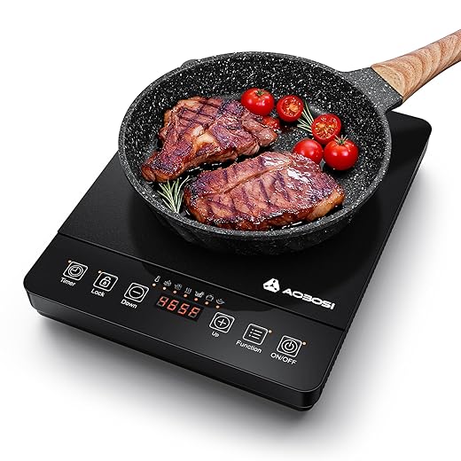 Portable Induction Cooktop 20 Temperature & Power Levels,1800W Single Burner Electric Cooktop with 6.8 inch Heating Coil,Low Noise Hot Plate with Timer