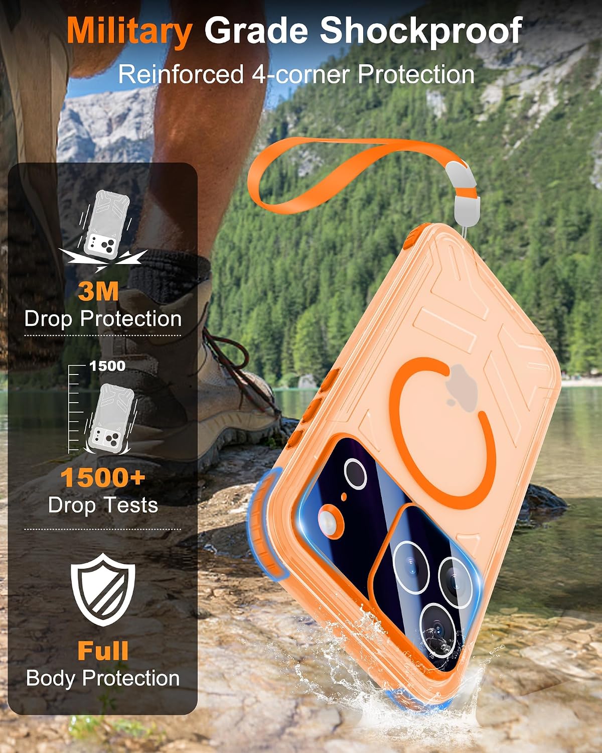 for iPhone 17 Pro Max Waterproof Case with Magsafe, Built-in [Camera & Screen Protector] [Lanyard], IP68 Water Proof Full Body Dustproof Heavy Duty Frosted Protective Phone Cover, 6.9" Orange