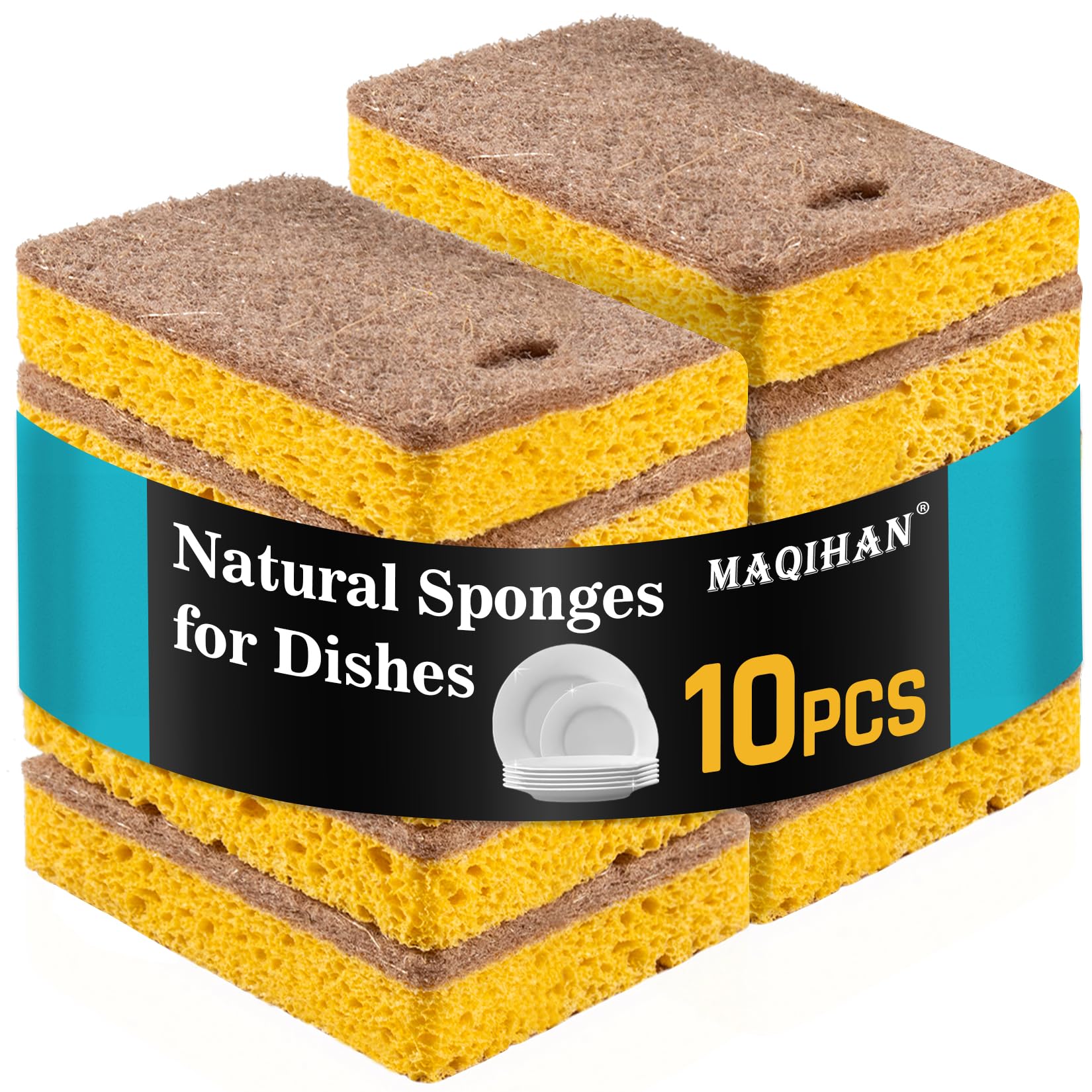 10PCS Natural Sponges for Dishes - Biodegradable Sponges Kitchen Eco Friendly Dish Sponge Non-Scratch Sponges for Cleaning Kitchen