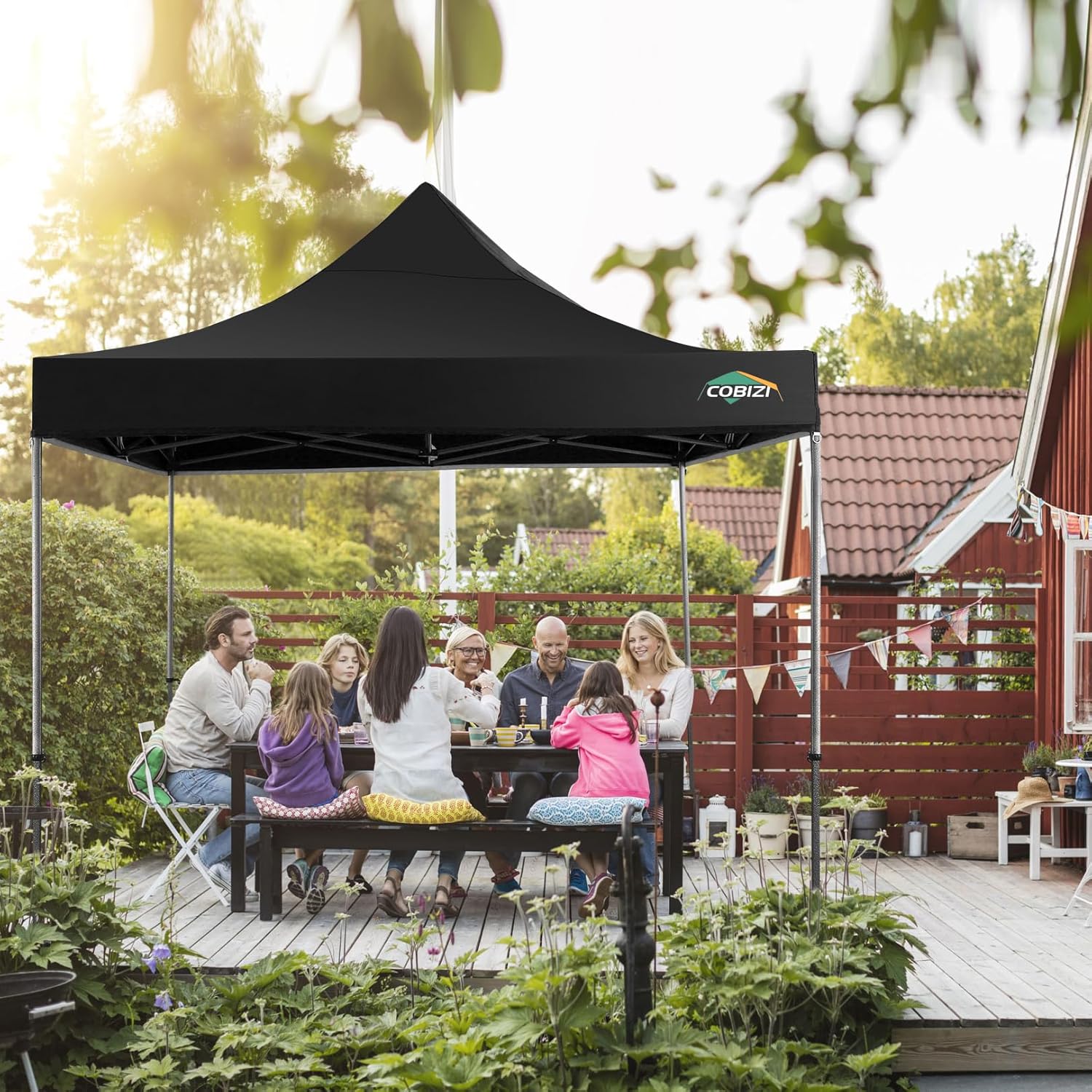 COBIZI 10x10 Pop Up Canopy Tent with 4 sidewalls Commercial Heavy Duty Canopy UPF 50+ All Weather Waterproof Outdoor Canopy Wedding Tents for Parties Gazebo with Roller Bag, Black (Windproof Upgraded) Black 10x10 with Sidewalls