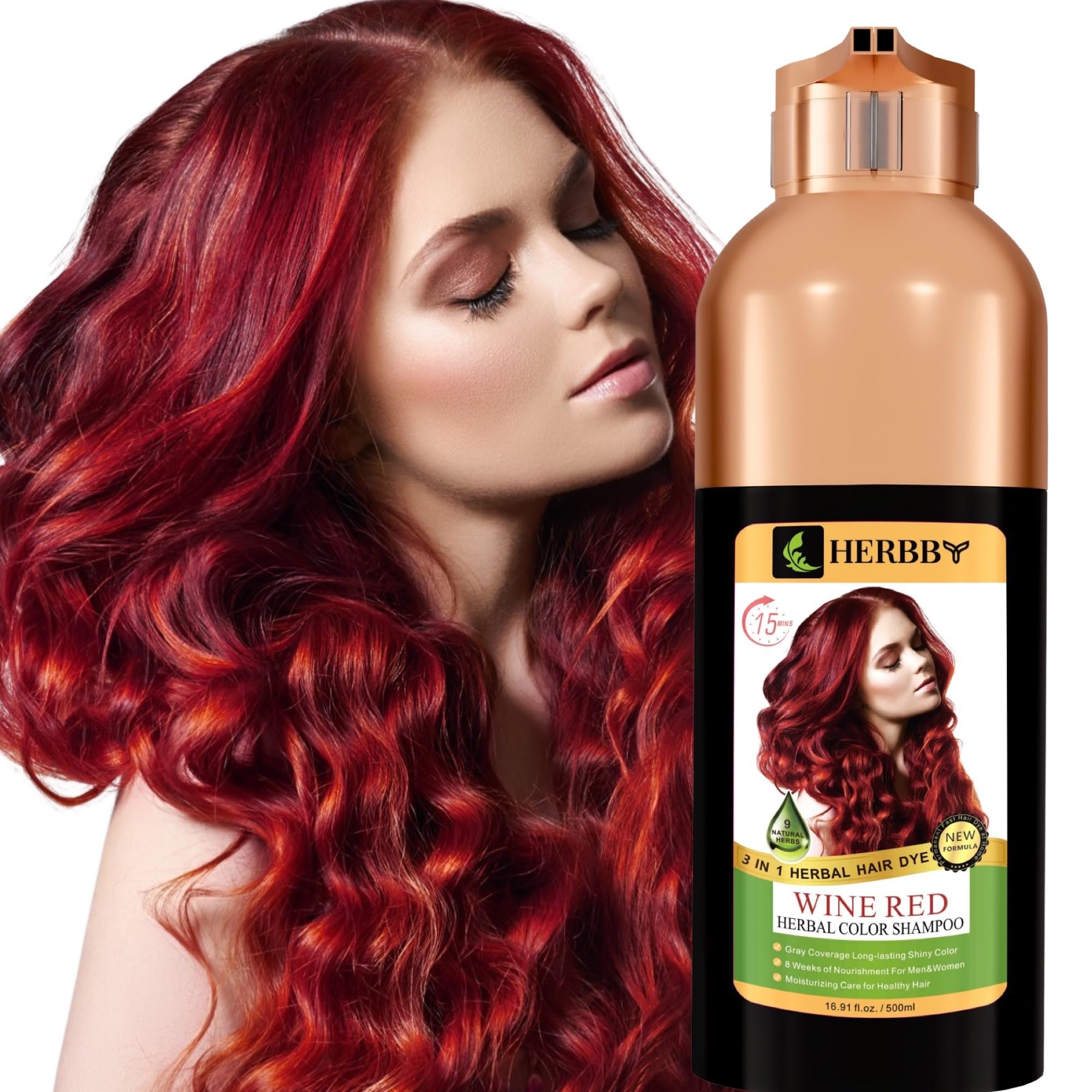 Hair Color Shampoo for Gray Hair Coverage&Color Transform with 9 Herbal Extracts –Long Lasting(6-8 Weeks),Shiny,Evenly Colored,Instant Hair Dye Shampoo&Conditioner, 500 Ml (WINE RED COLOR)