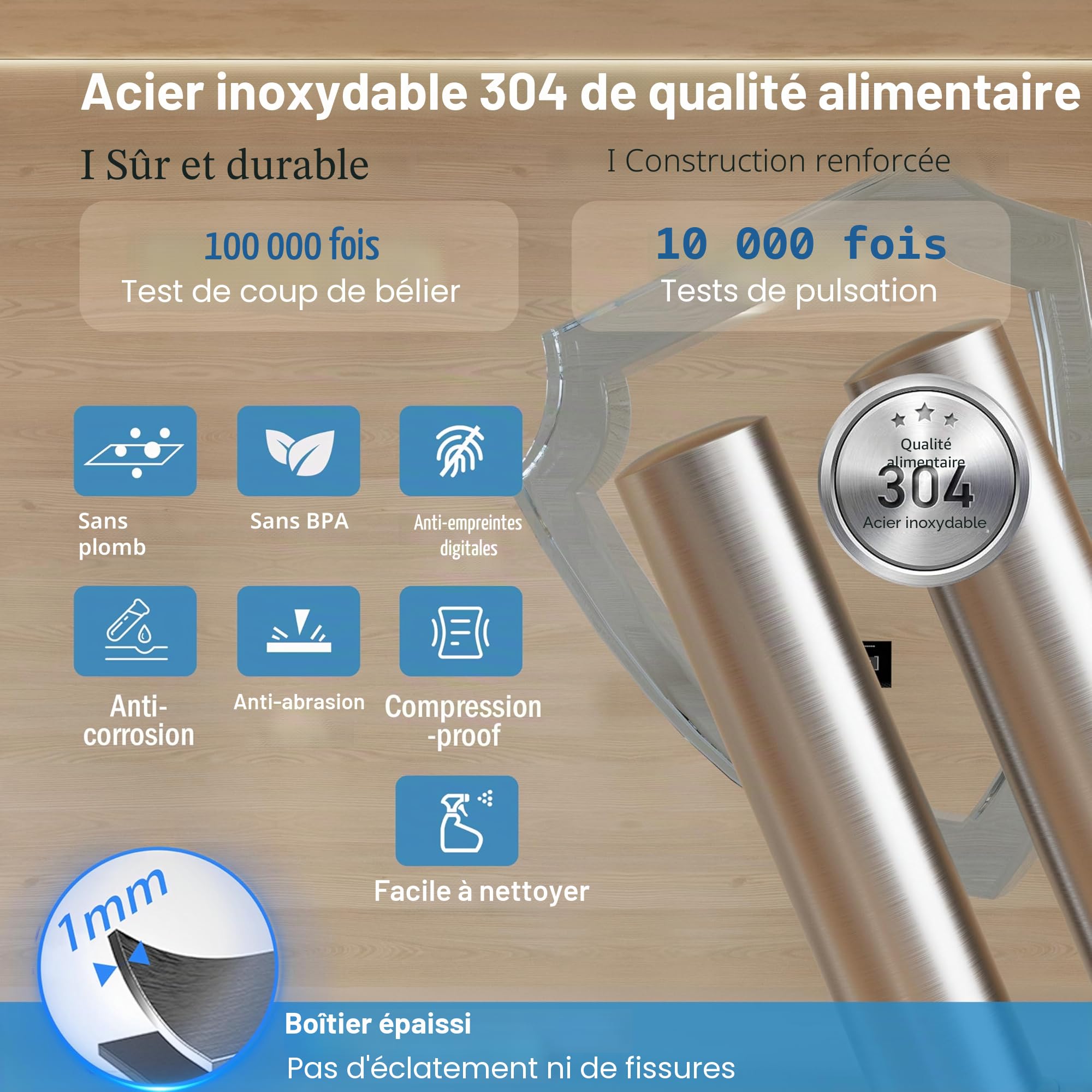 Frizzlife UDS99-S Filtre à eau sous évier, 8 étapes de filtration d'eau à connexion directe, 0.5 Micron Réduit 99.99% Plomb, Chlore, Métaux lourds, Tartre, calcaire, Eléments certifiés NSF, Acier inox