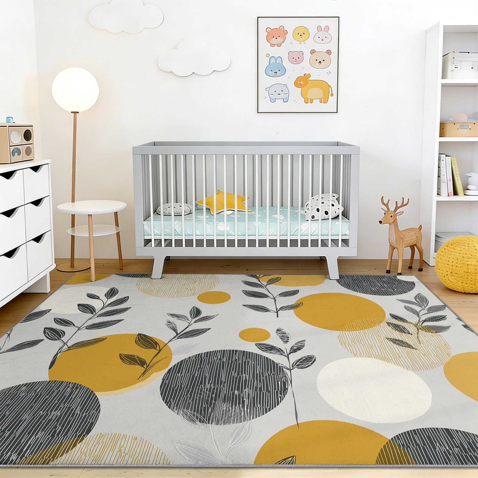 Modern Nordisch Teppich 60 x 120 cm rutschfest Waschbar Teppich, Kreise Blätter Weich Kurzflor Teppiche für Wohnzimmer Büro Mehrfarbig